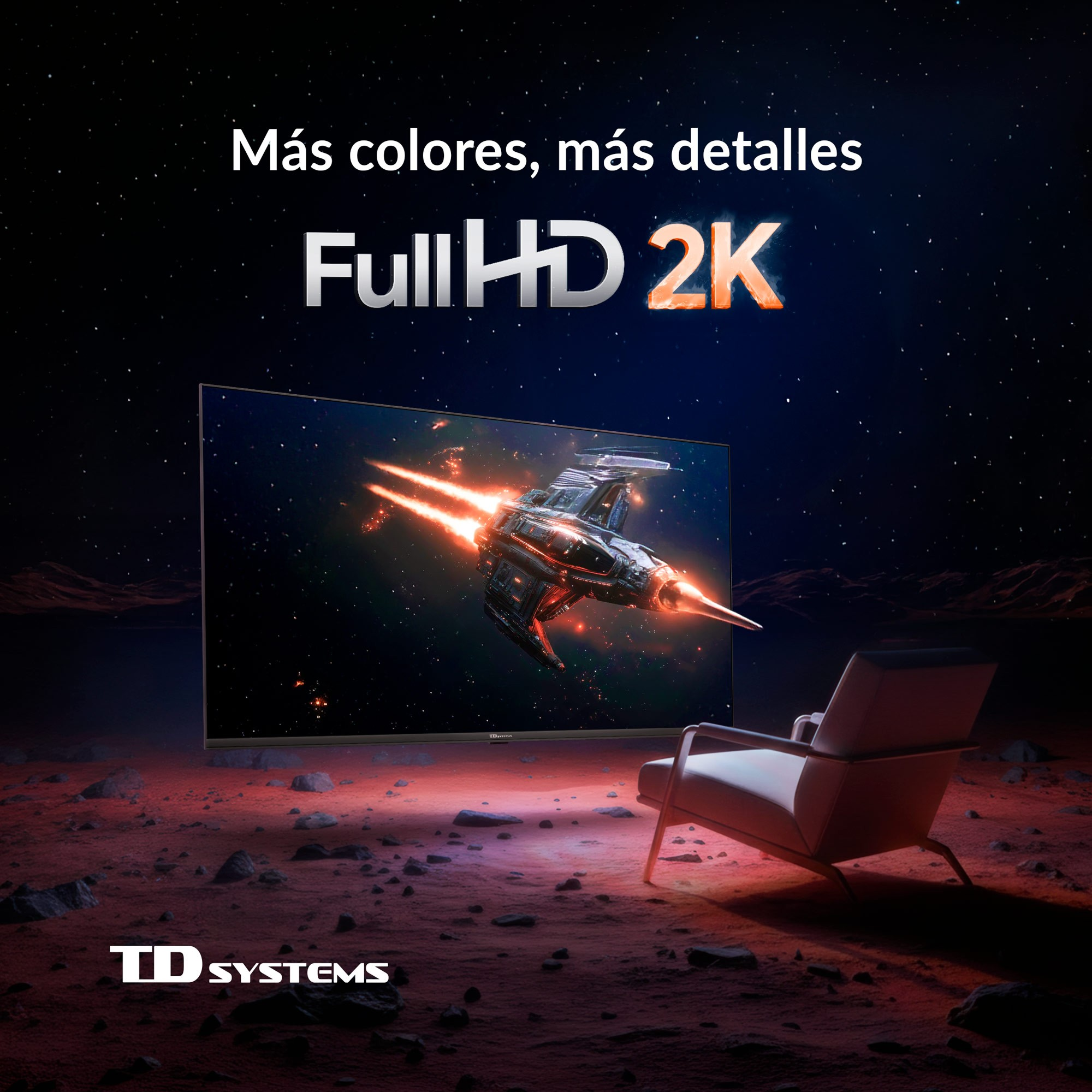 Una nave espacial con dos motores brillantes vuela por el espacio.