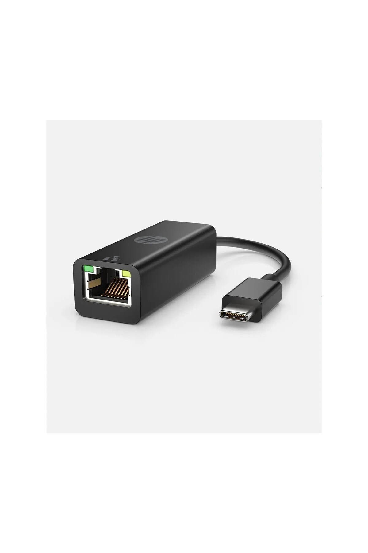 HP logolu siyah USB-C - Ethernet adaptörü.