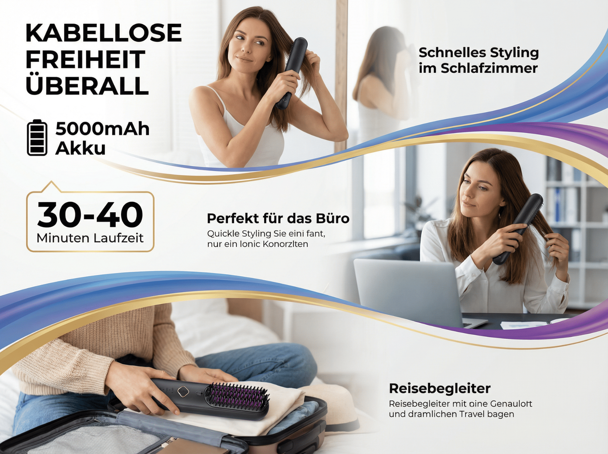 Kabellose Freiheit mit 5000mAh Akku, 30-40 Min. Laufzeit. Ideal für Büro & Reise.