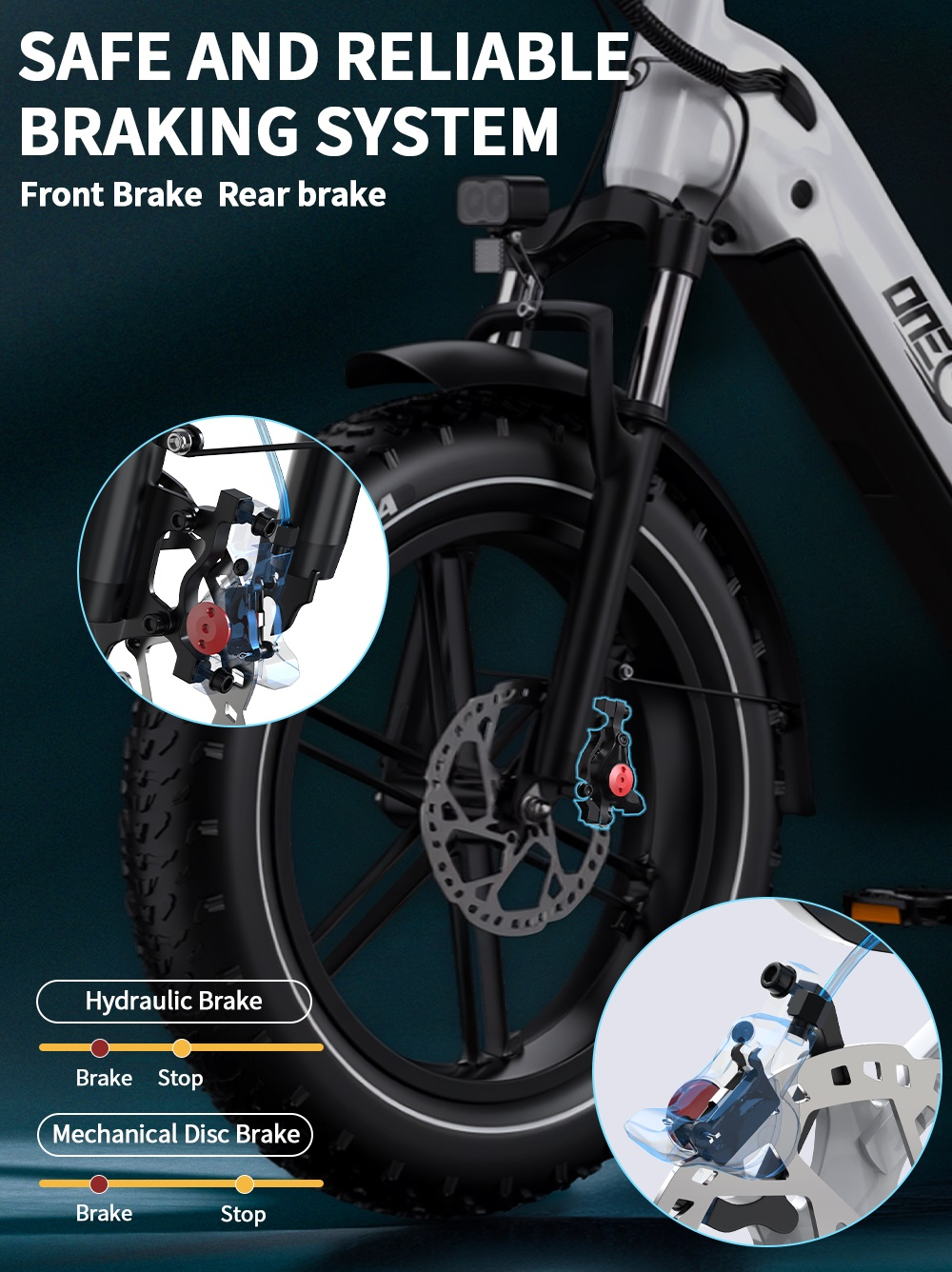Sistema de frenos de bicicleta con frenos de disco hidráulicos y mecánicos.