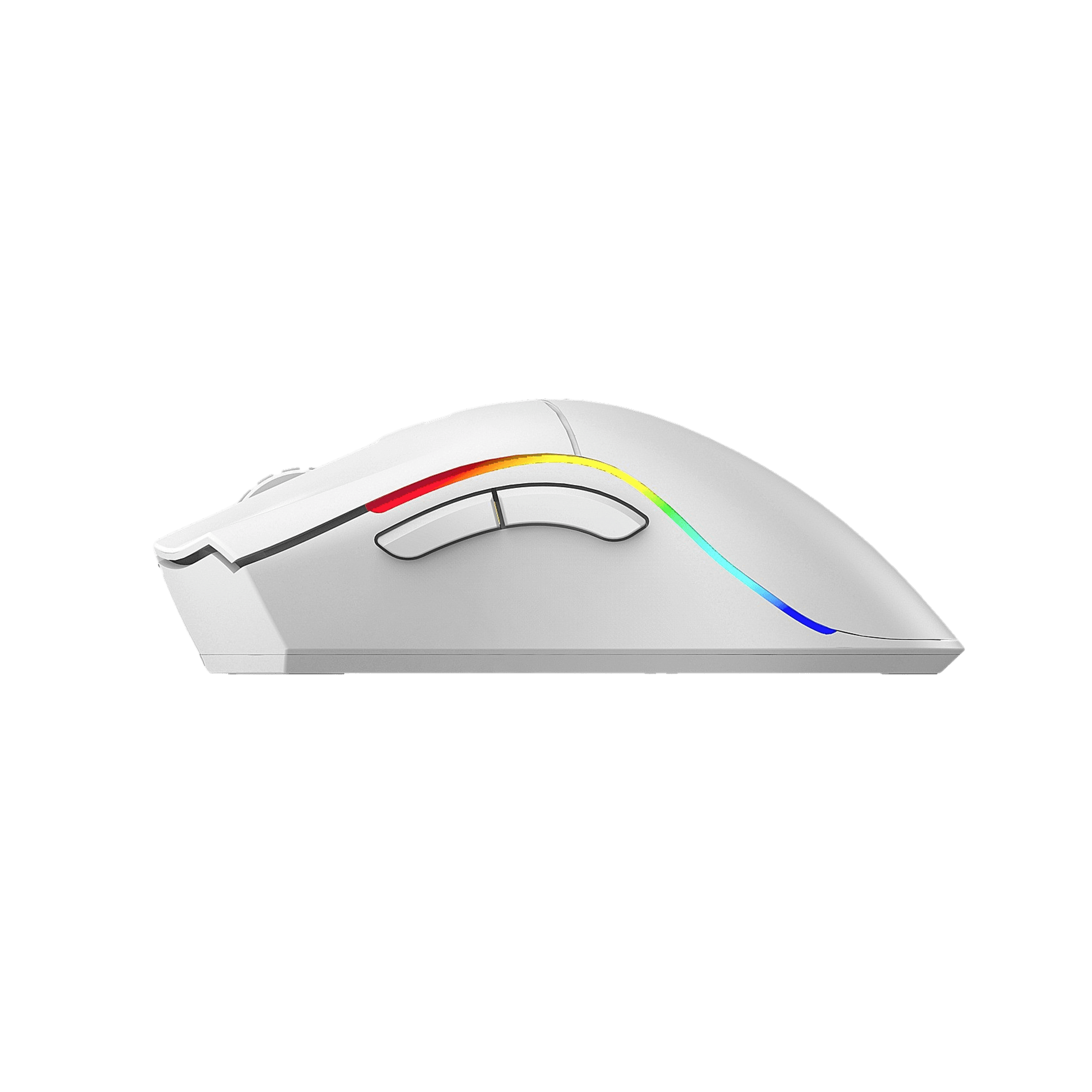 Ratón gamer blanco con iluminación RGB en el borde.