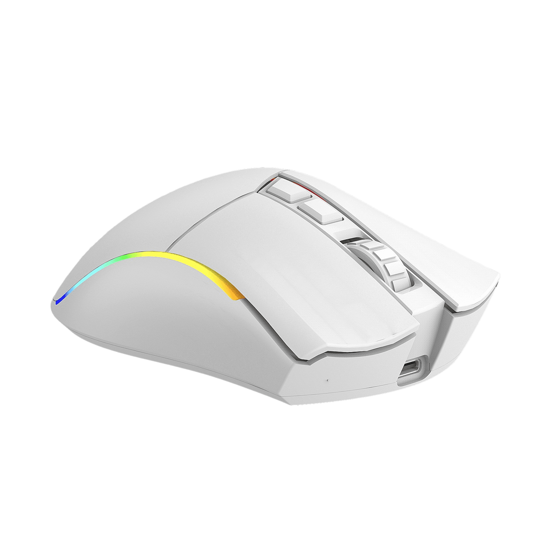 Un ratón blanco para juegos con iluminación RGB y rueda.