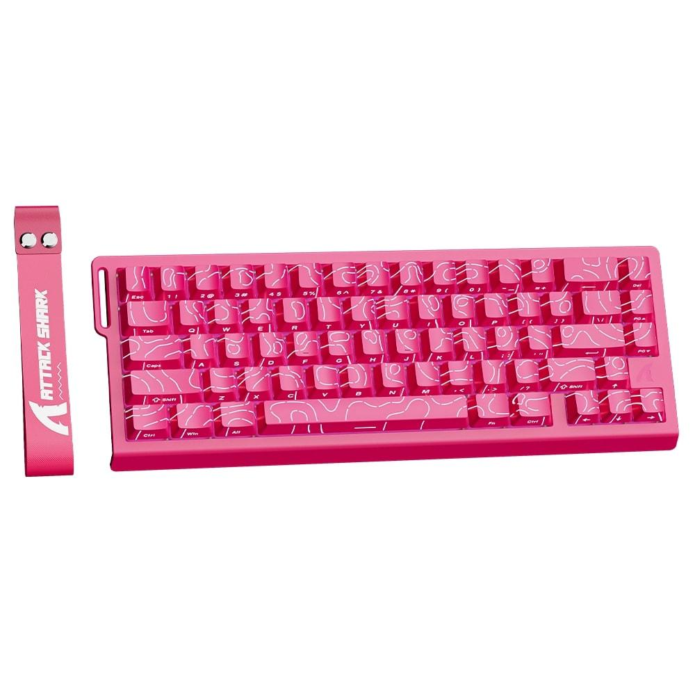 Çıkarılabilir kablolu parlak pembe mekanik klavye seti.