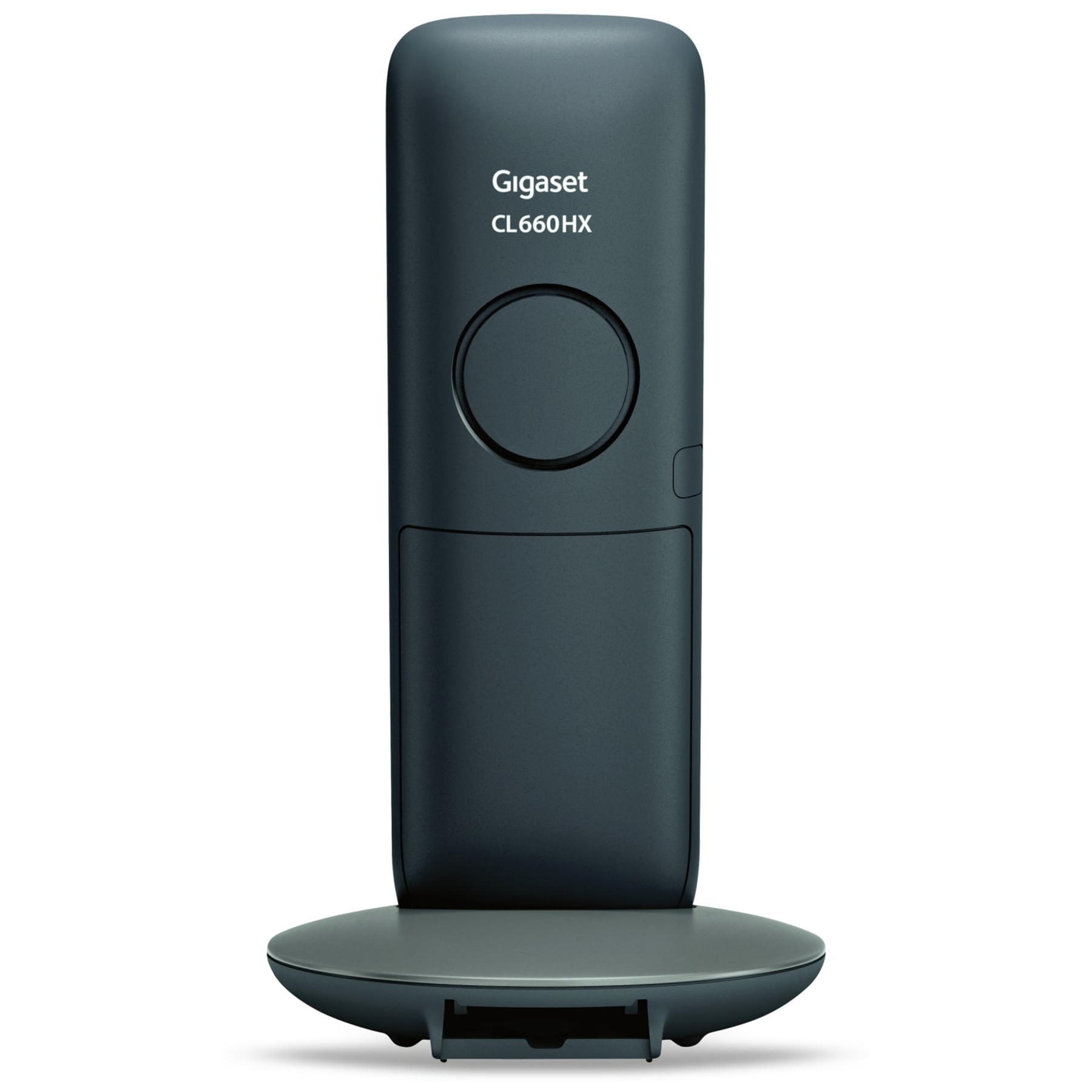 A dark Gigaset CL660HX cordless phone sits on its charging base.
