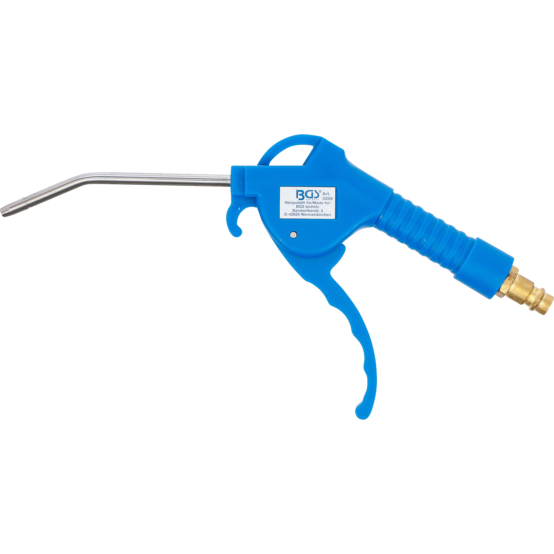 Blauer Druckluftreiniger mit Metallrohr und Griff.