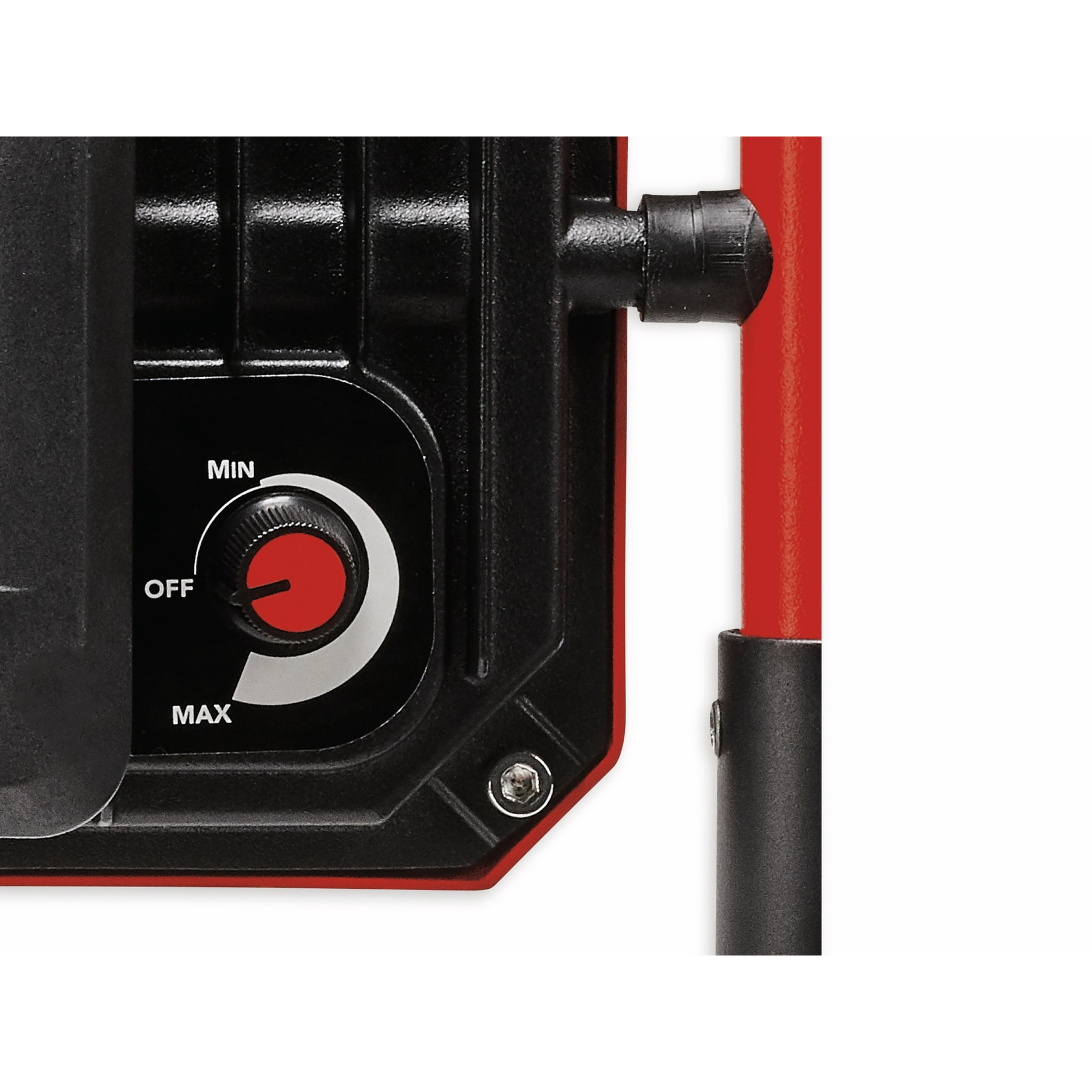 Dial negro con marcas rojas y blancas para Mín, Apagado y Máx.