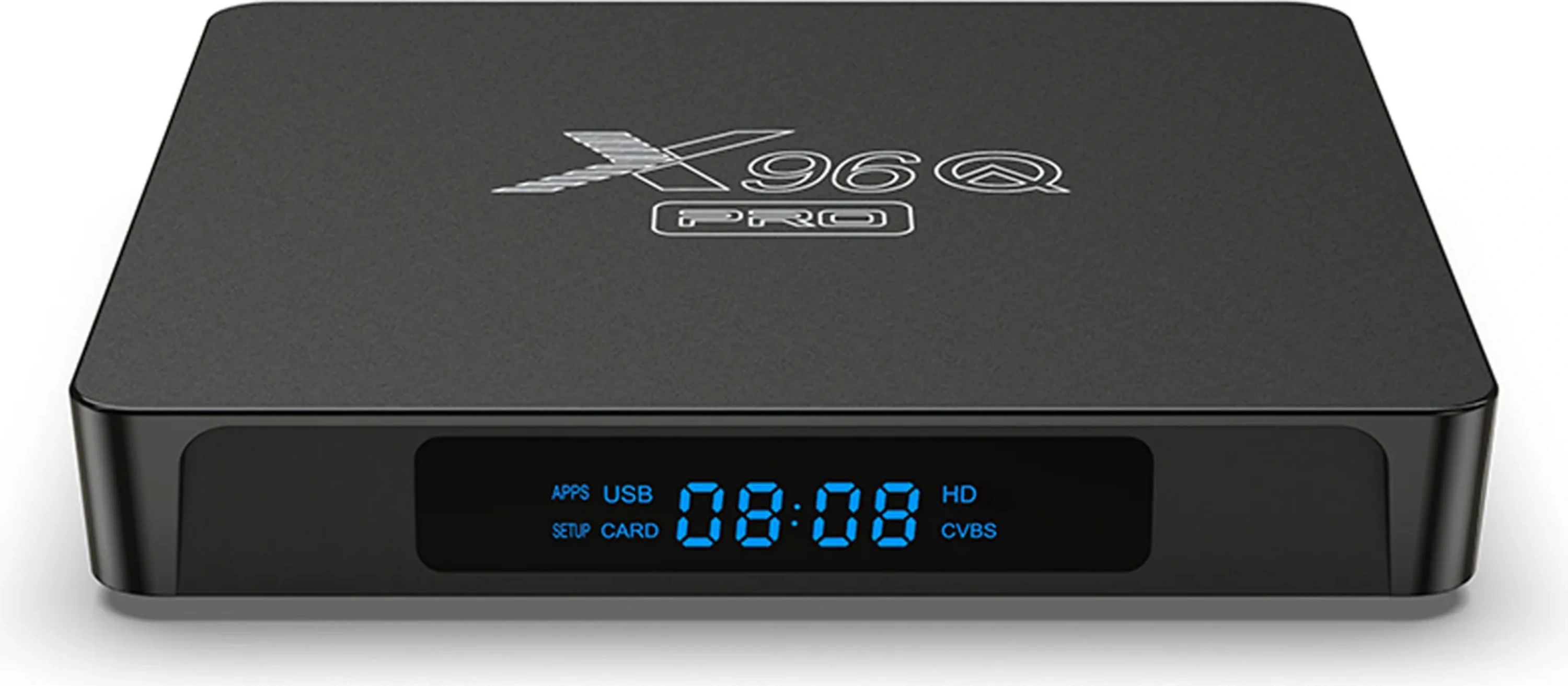 Schwarzer Media-Player mit digitaler Anzeige, die 08:08 anzeigt.