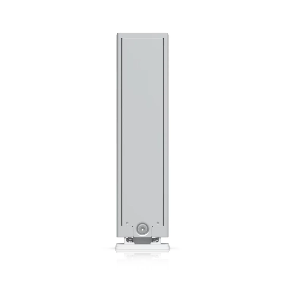 Un dispositivo rettangolare grigio, alto e stretto, su sfondo bianco.