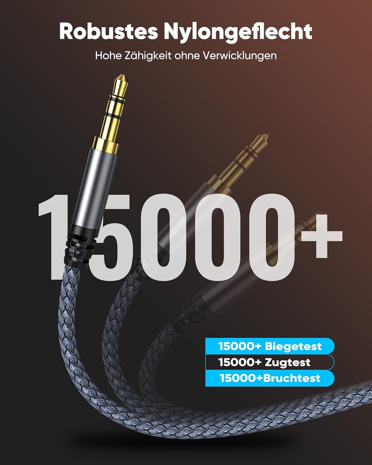 Cavo con jack da 3,5 mm, test di piegatura, trazione e rottura 15000+.