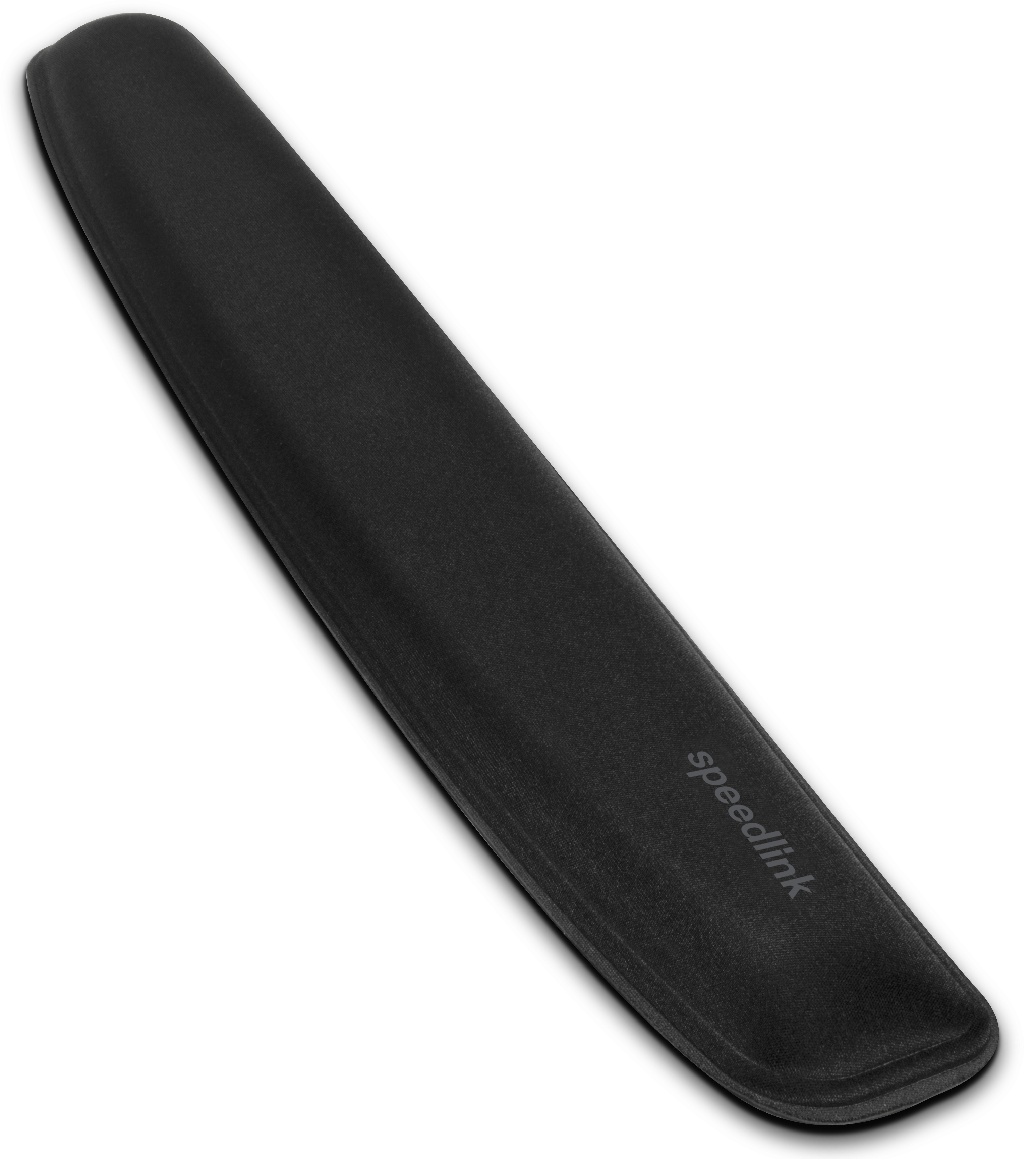 Schwarzer Handgelenkauflagen-Schoner mit geprägtem Schriftzug.