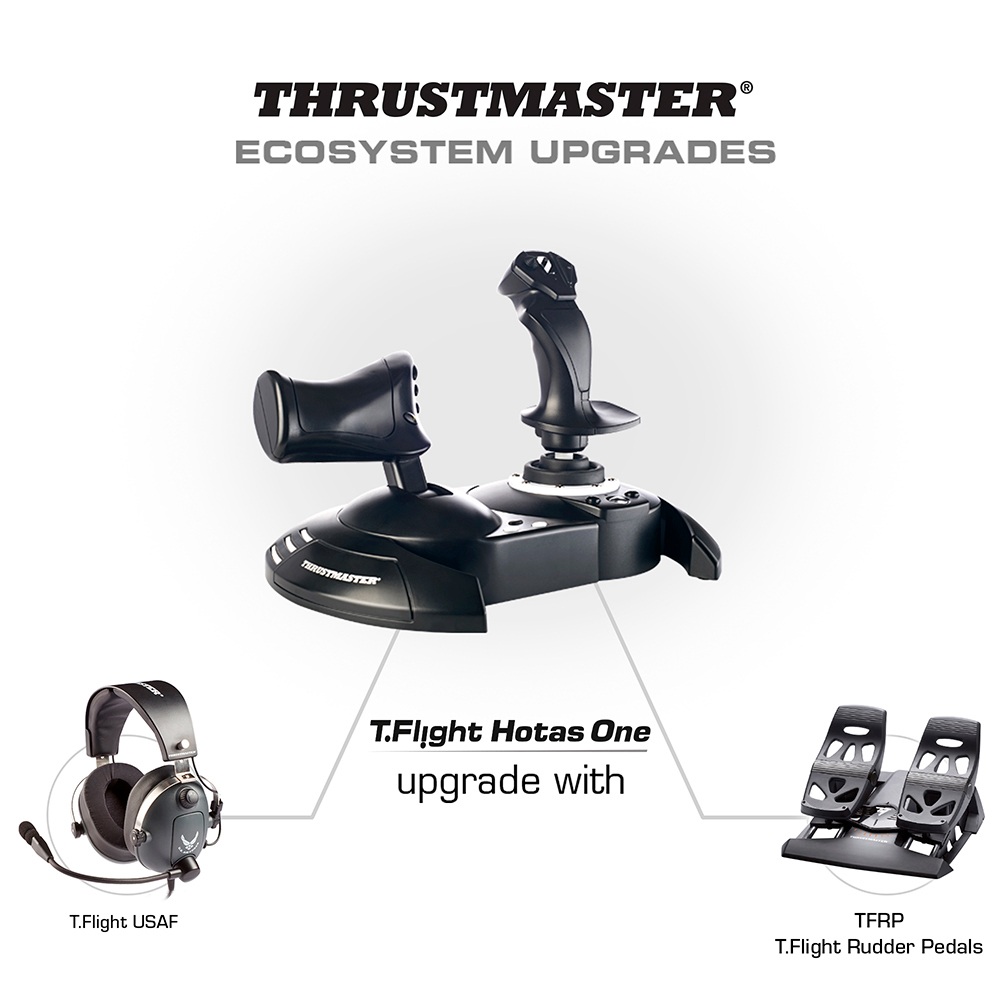 Joystick Thrustmaster T.Flight Hotas One con cuffie e pedali.