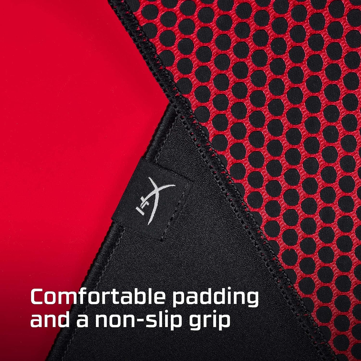 Czerwono-czarna powierzchnia siatkowa z czarną krawędzią i logo. Wygodna wyściółka i antypoślizgowy uchwyt.
