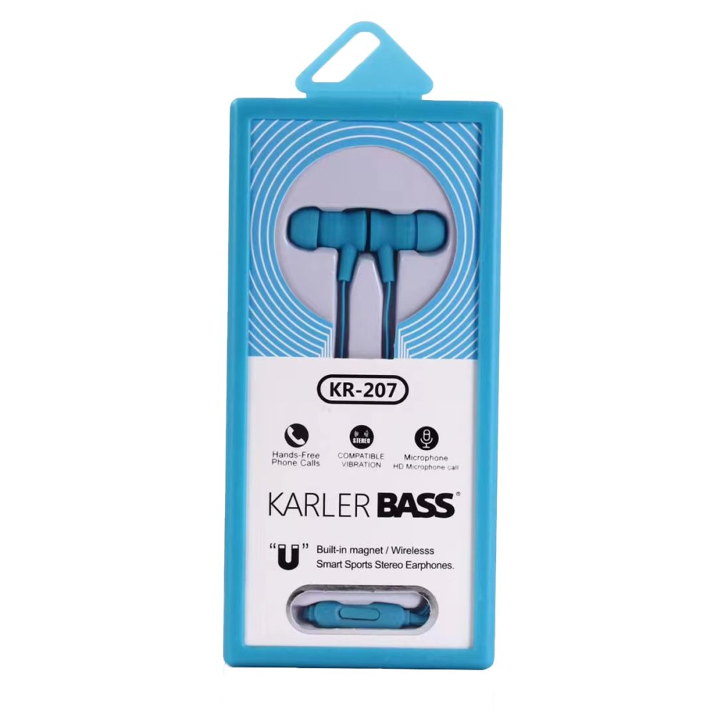 KARLER BASS KR-207 Mıknatıslı Kablolu Kulak İçi Kulaklık Mavi