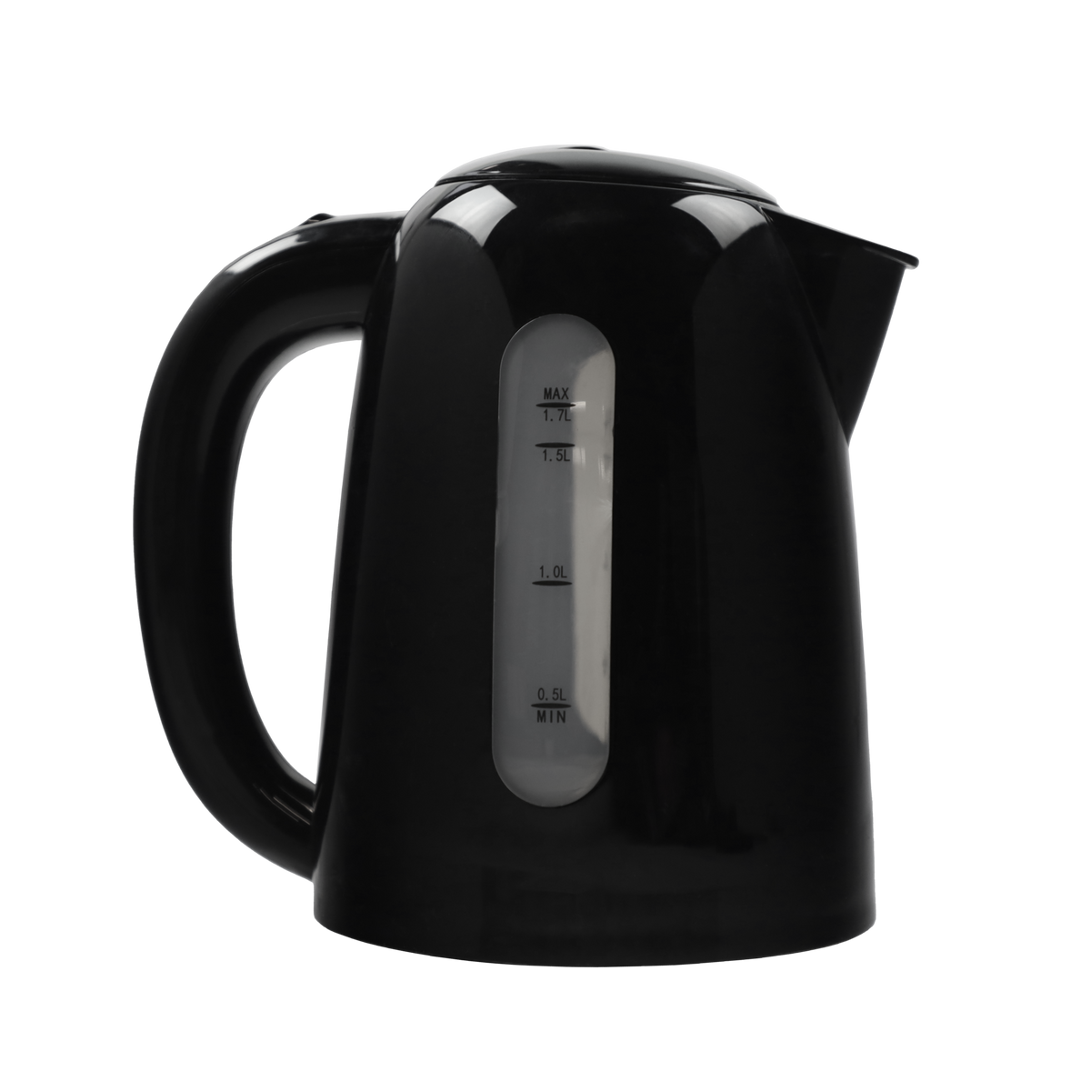 Czajnik elektryczny czarny z okienkiem wskaźnika poziomu wody.