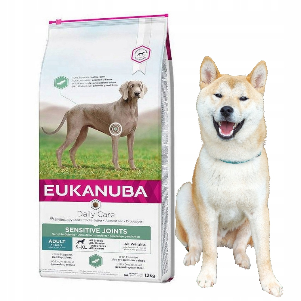 Karma Eukanuba dla wrażliwych stawów z Weimaranerem i Shiba Inu.