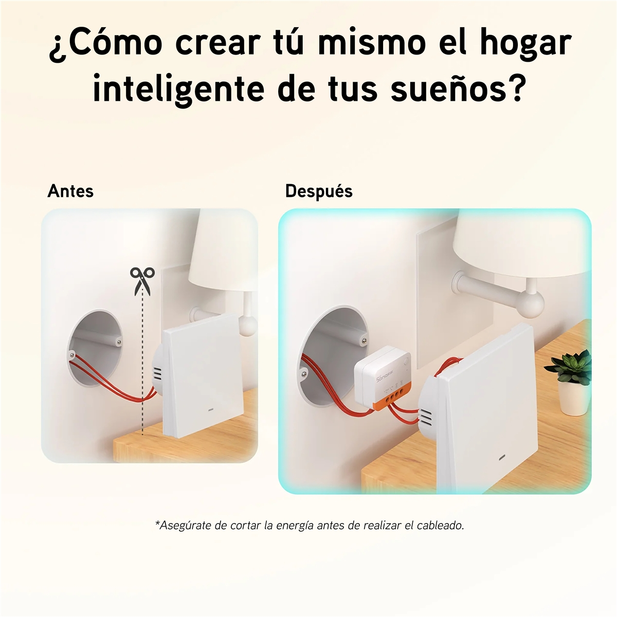 Antes y después: instalación de un dispositivo de hogar inteligente en un enchufe.