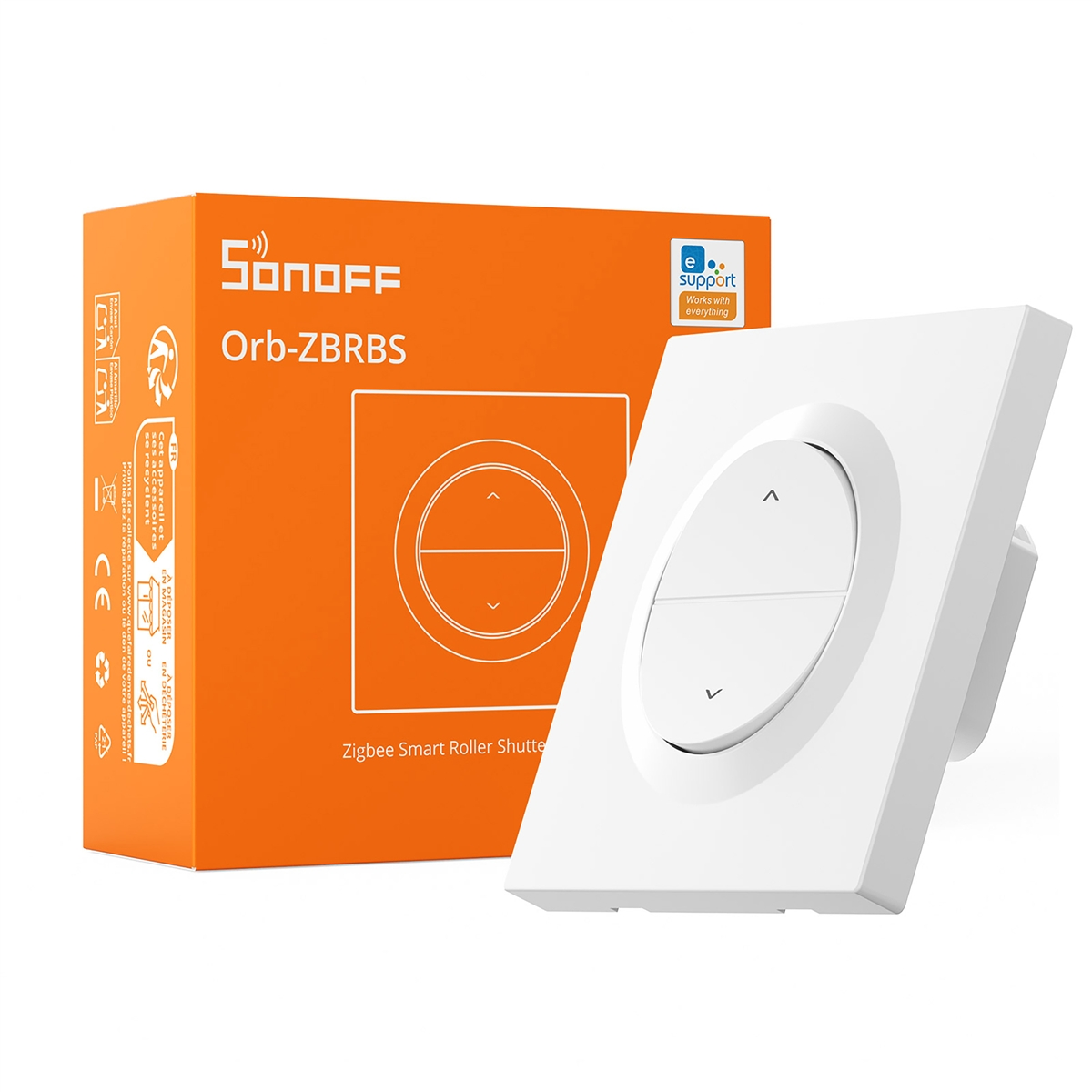 Interruptor Sonoff Orb-ZBRBS Smart Roller Shutter y embalaje.