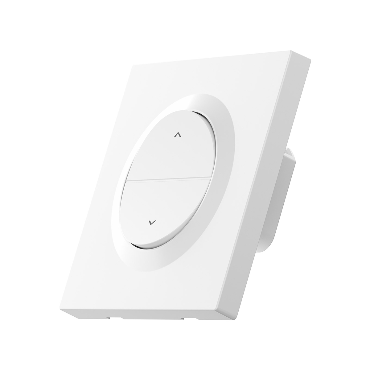 Un interruptor de pared blanco con dos botones ovalados, uno con flecha hacia arriba, el otro hacia abajo.