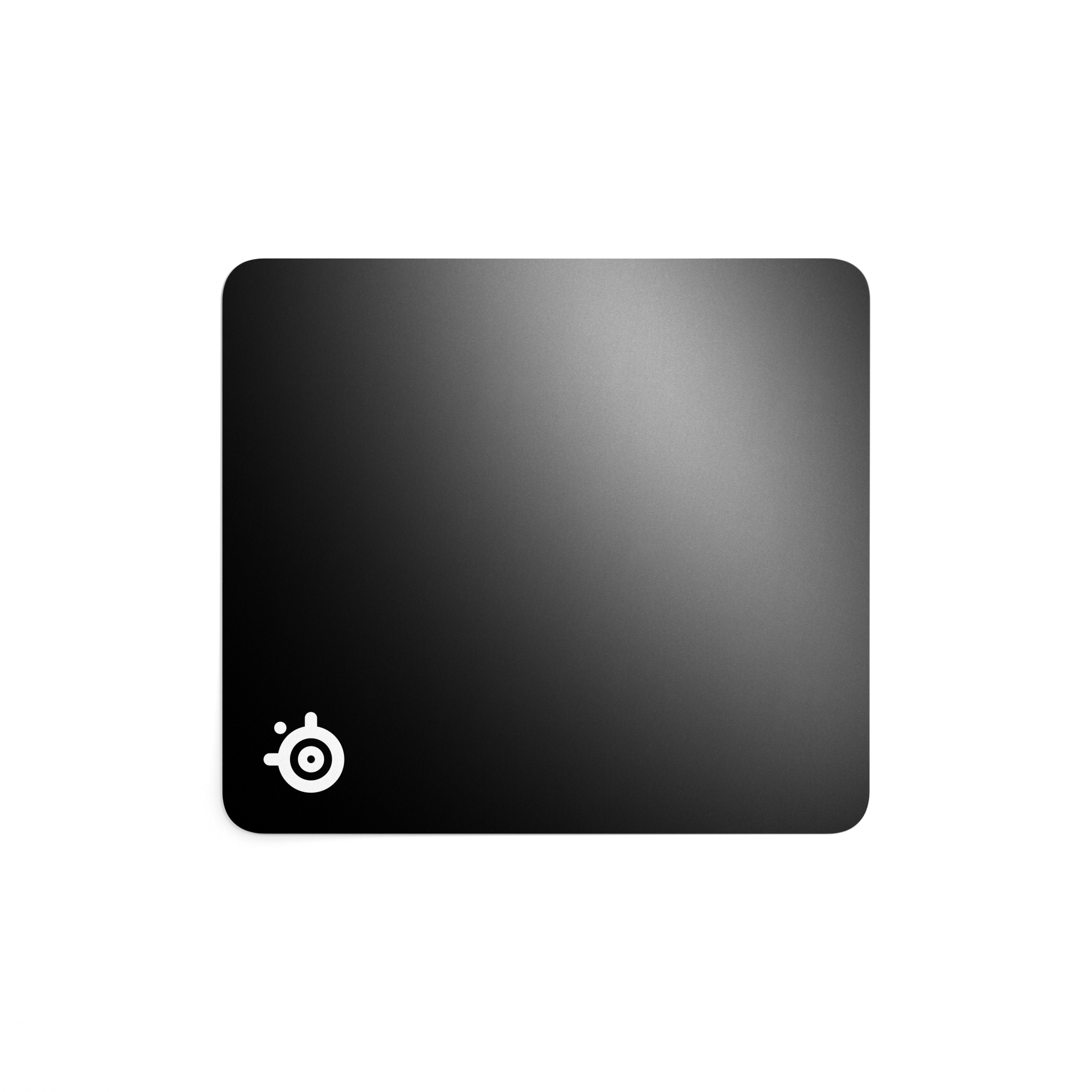 Tapis de souris noir aux coins arrondis avec logo blanc SteelSeries.