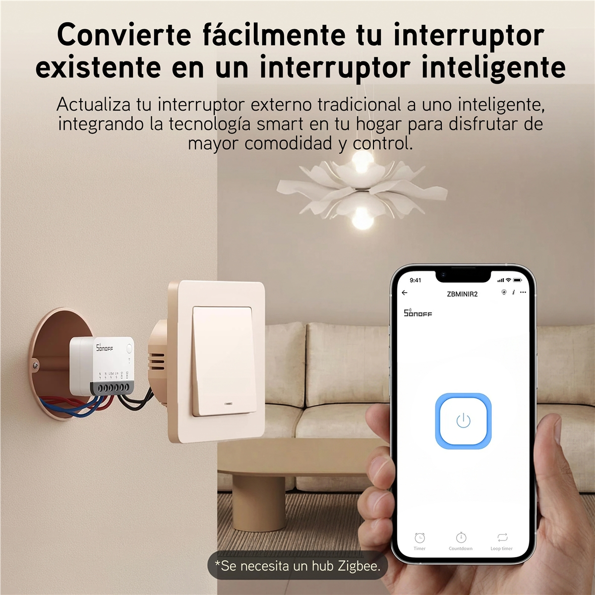 Pokazano inteligentny przełącznik sterowany aplikacją na telefonie.