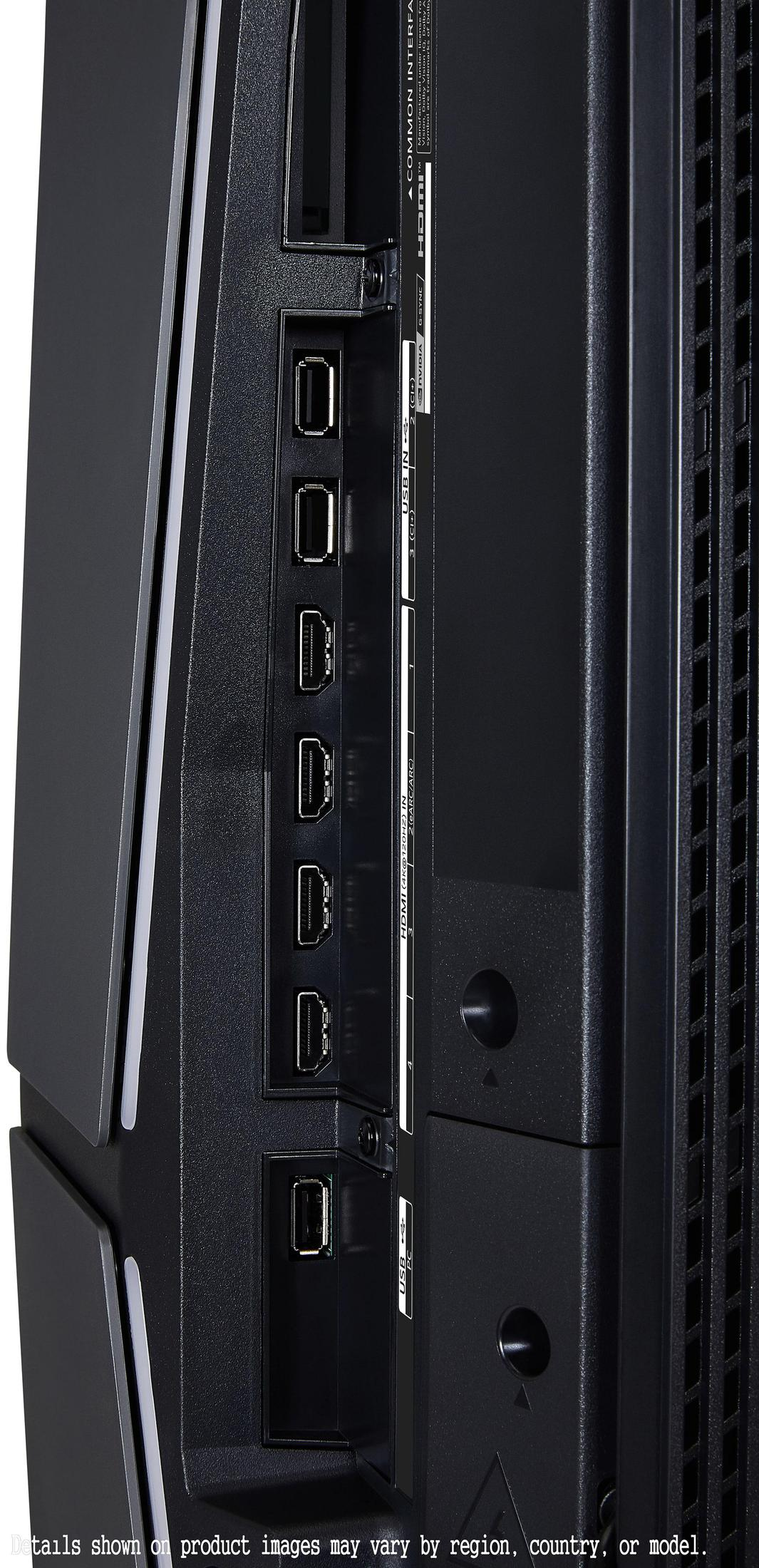 Anschlussseite eines Fernsehers mit HDMI- und USB-Ports.