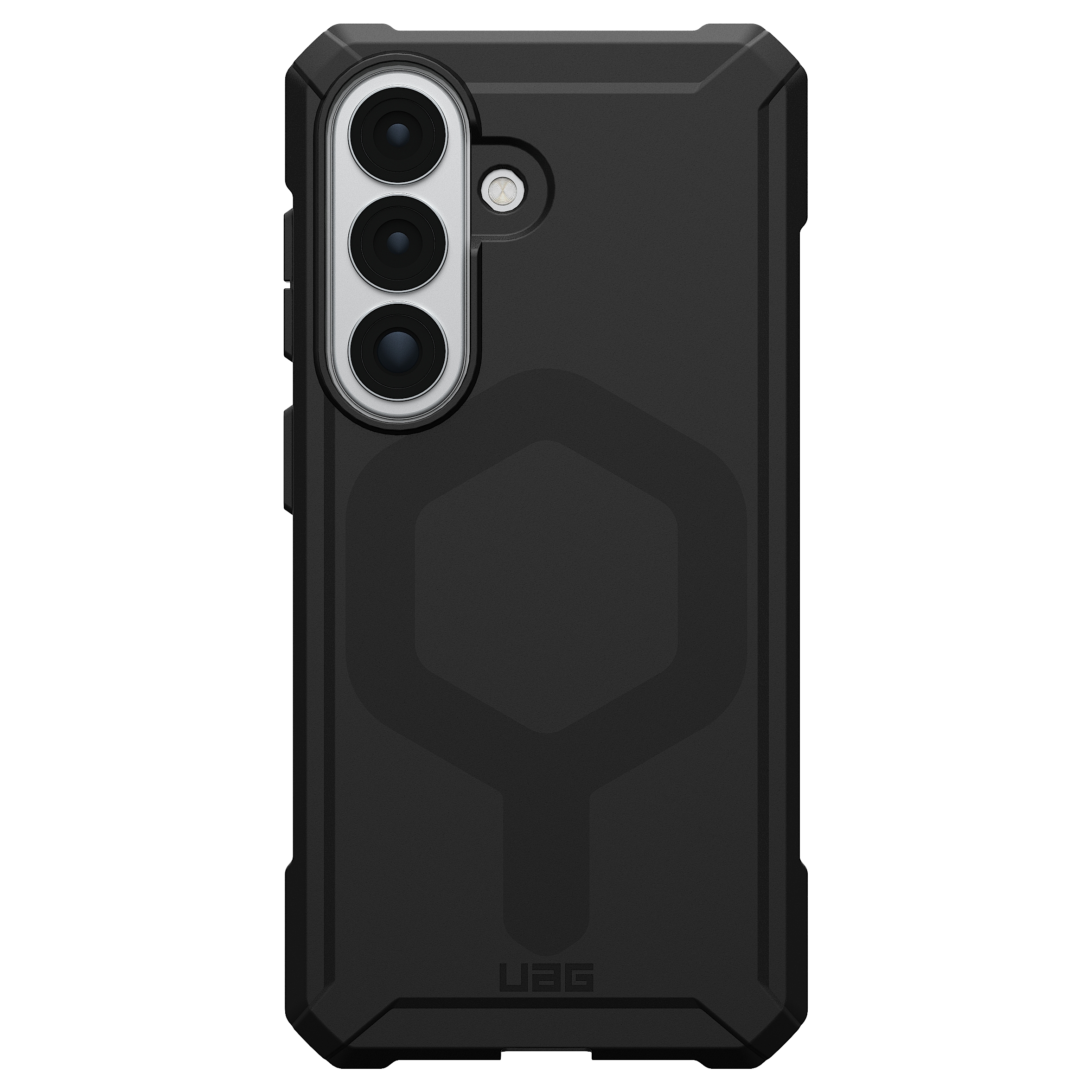 Schwarze Handyhülle mit dreifacher Kamera und UAG-Logo.