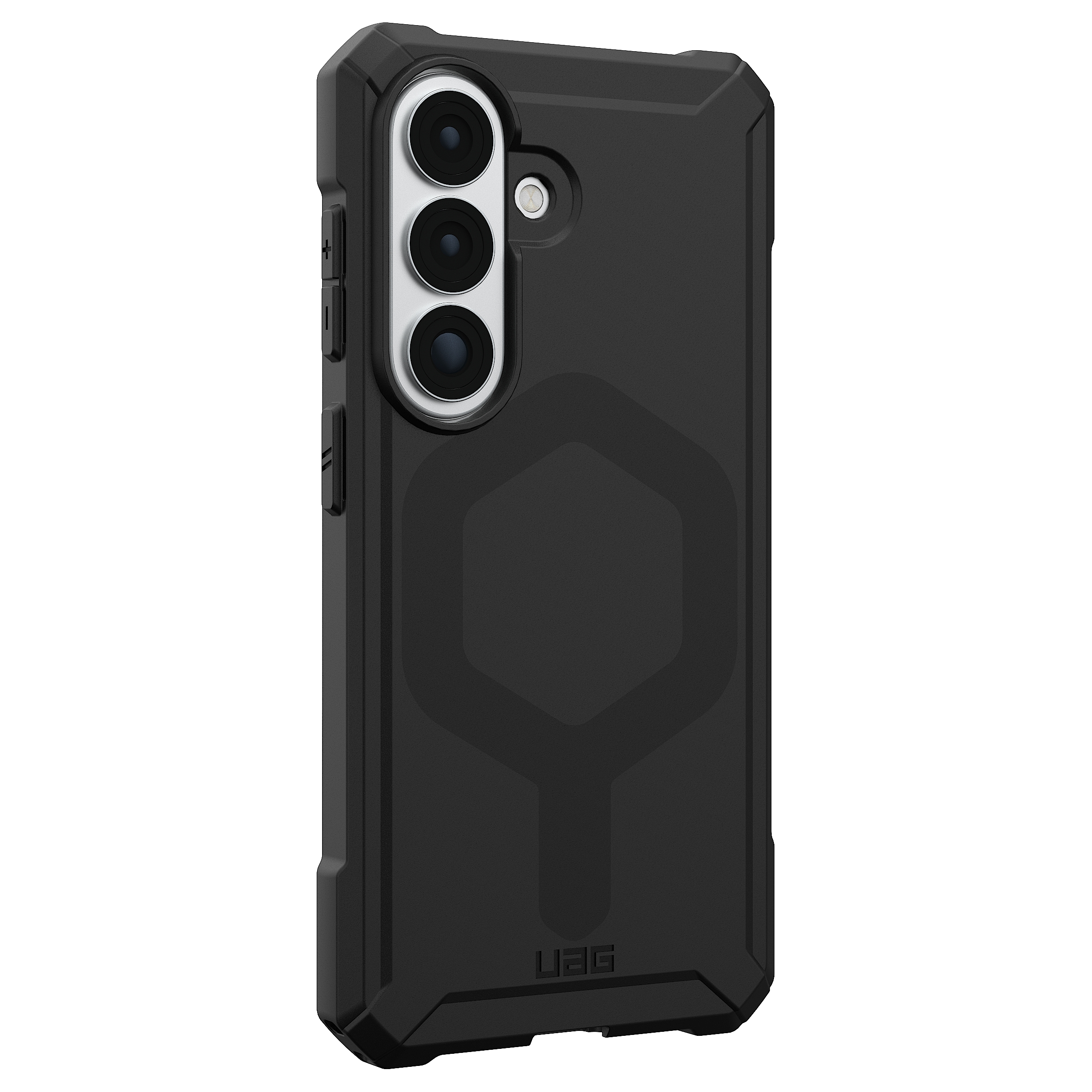 Schwarzes Handyhülle mit dreifacher Kamera und UAG-Logo.