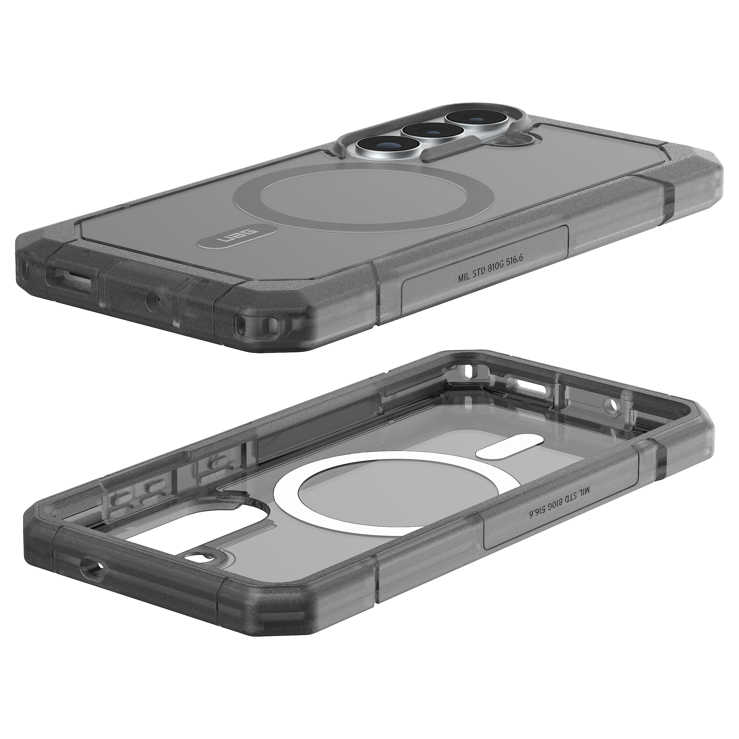 Transparente Schutzhülle für ein Smartphone mit drei Kameralinsen.