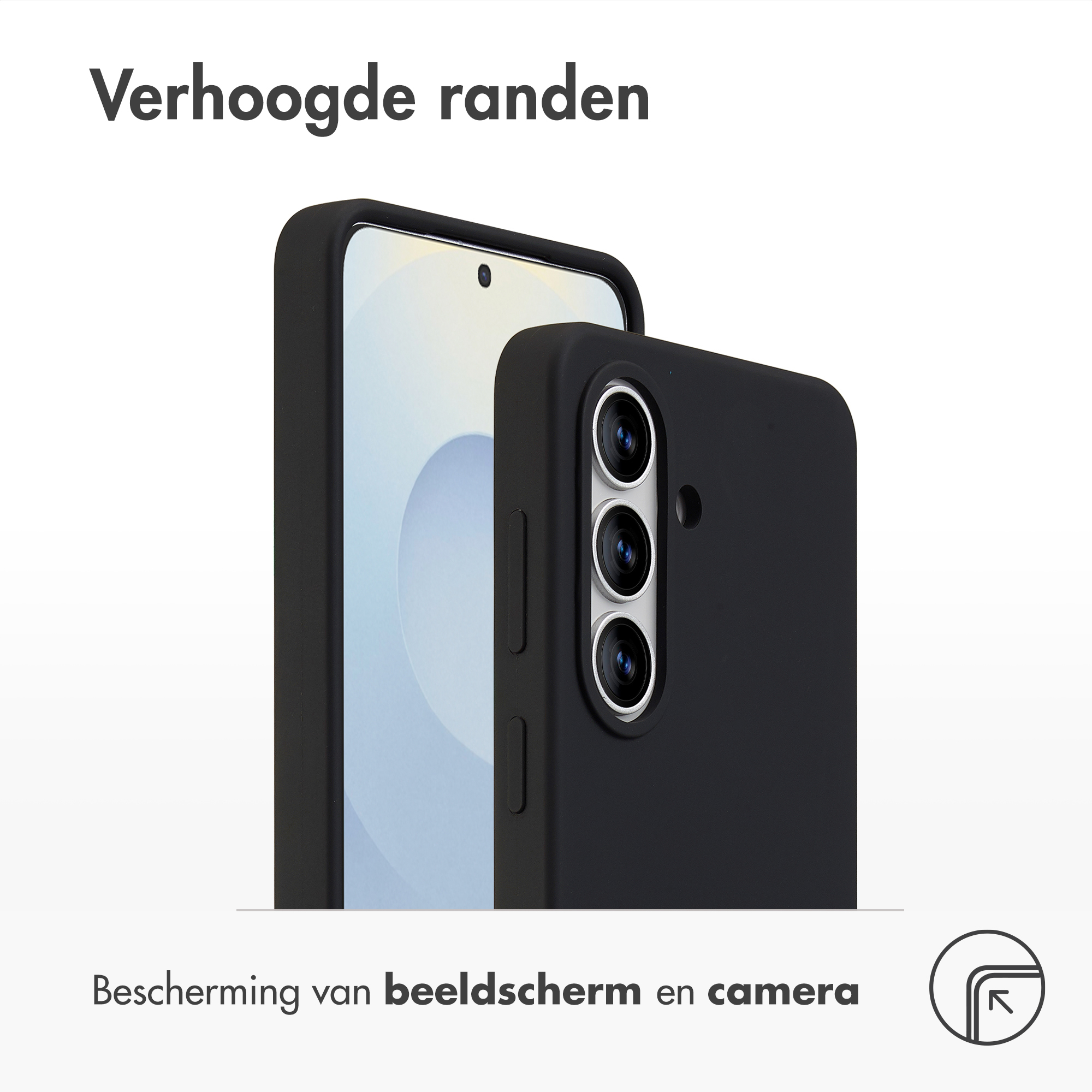 Zwarte telefoonhoes beschermt scherm en camera.