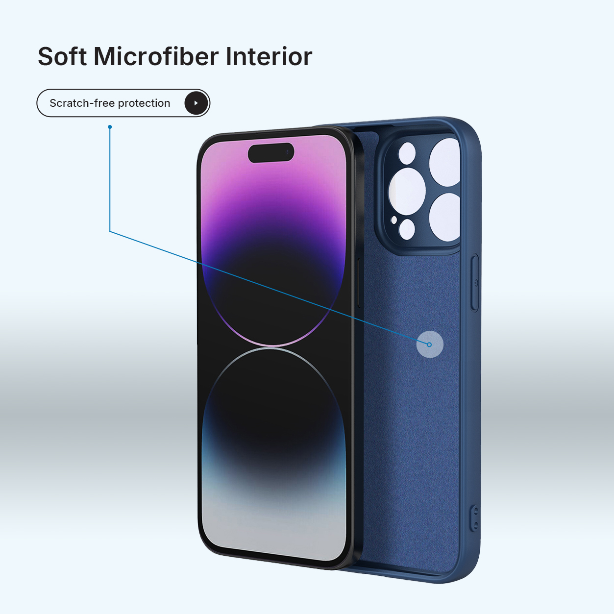 Une coque de téléphone bleue avec doublure intérieure douce, protégeant un smartphone.