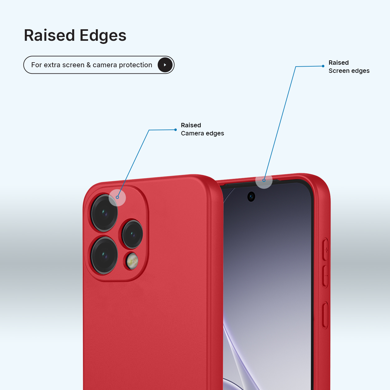 Coque de téléphone rouge avec bords surélevés pour protéger l'appareil photo et l'écran.