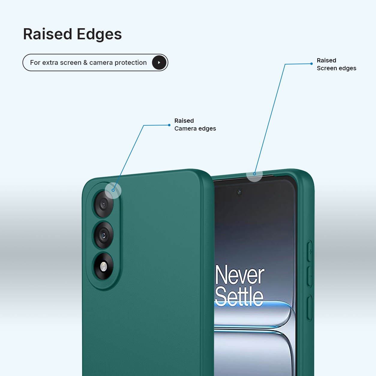 Une coque de téléphone vert foncé avec bords surélevés.