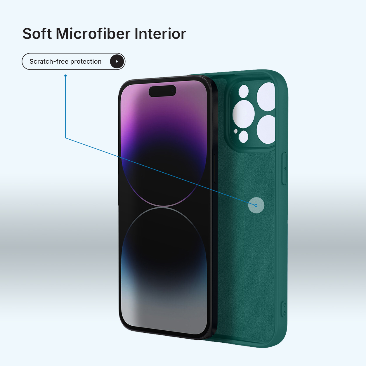 Une coque de téléphone verte avec intérieur doux protège un smartphone.