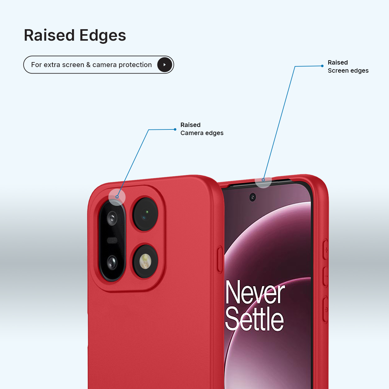 Rode telefoonhoes met verhoogde randen voor camera- en schermbescherming.
