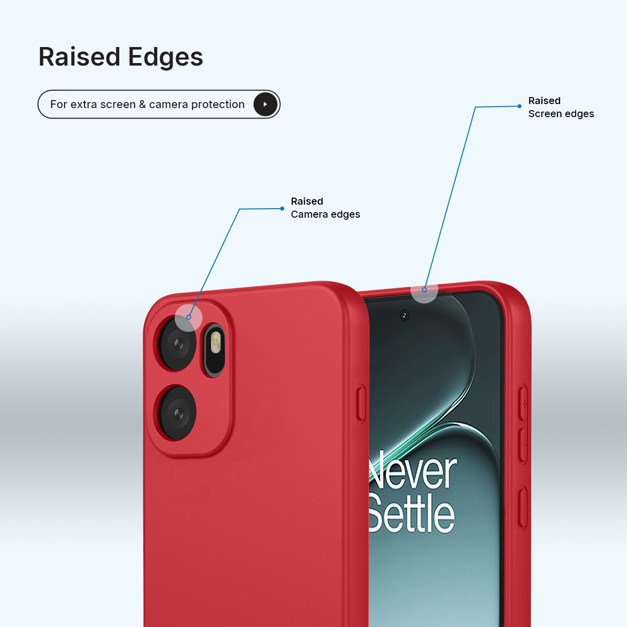Coque de téléphone rouge avec bords surélevés pour protéger l'appareil photo et l'écran.