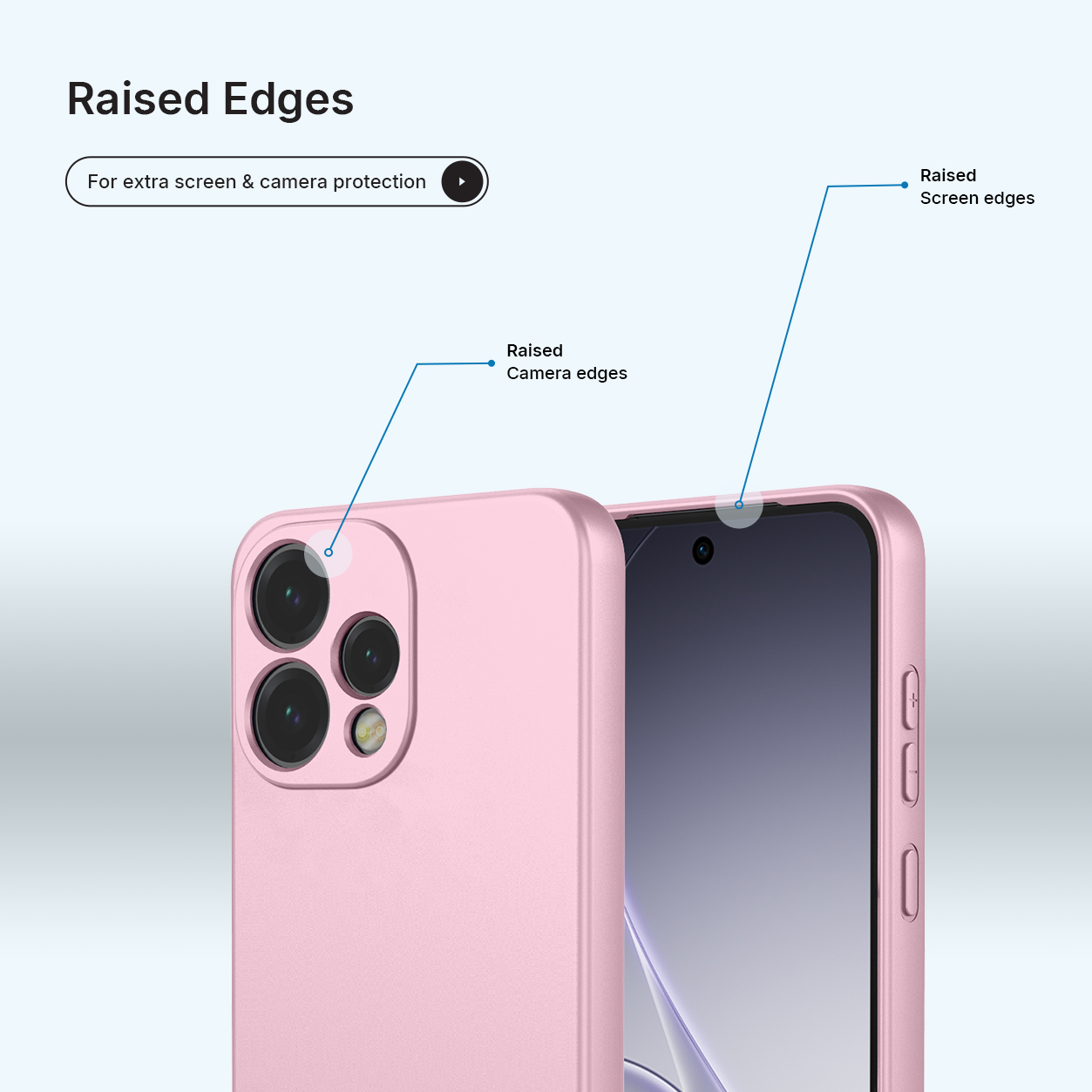 Une coque de téléphone rose avec bords surélevés pour protection.