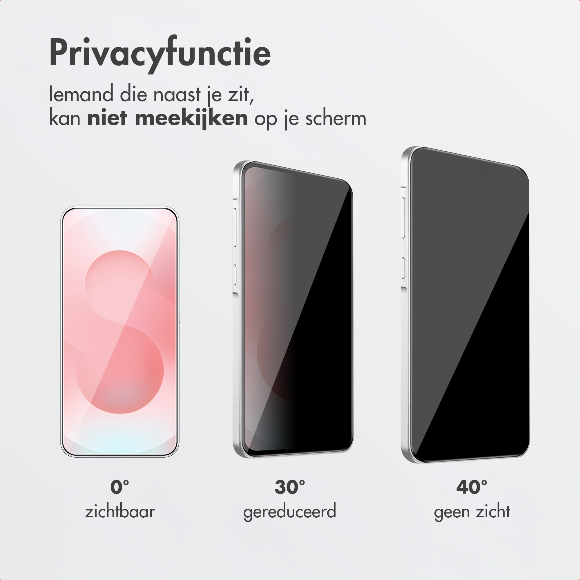 Drie telefoons tonen zichtbaarheid bij 0°, 30° en 40°.