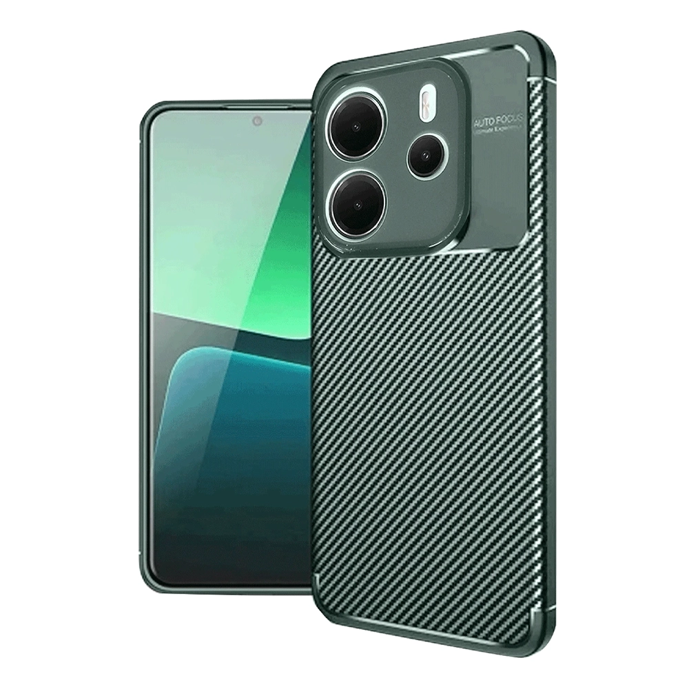Karbon fiber kılıflı siyah akıllı telefon ve arkada üç kamera.