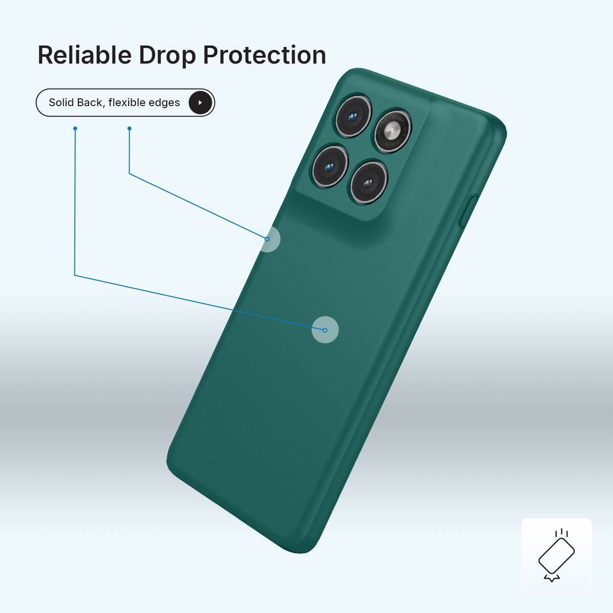 Groene telefoonhoes met vier camera's en flexibele randen.