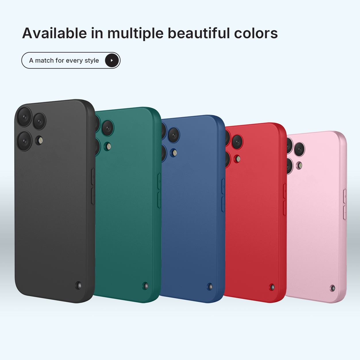 Cinq coques de téléphone noires, vertes, bleues, rouges et roses côte à côte.