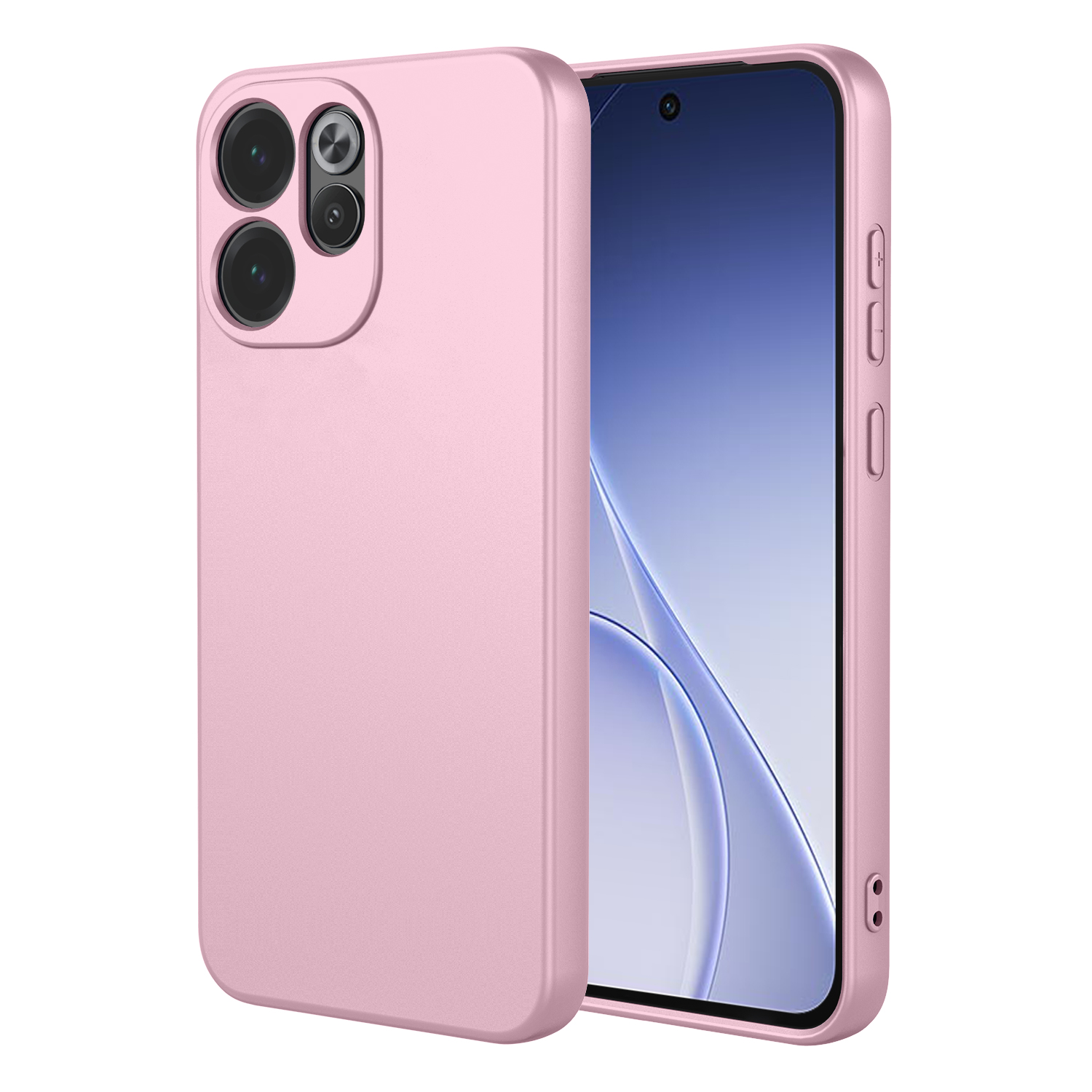 Een roze iPhone-hoesje ligt naast een iPhone in een roze hoesje.