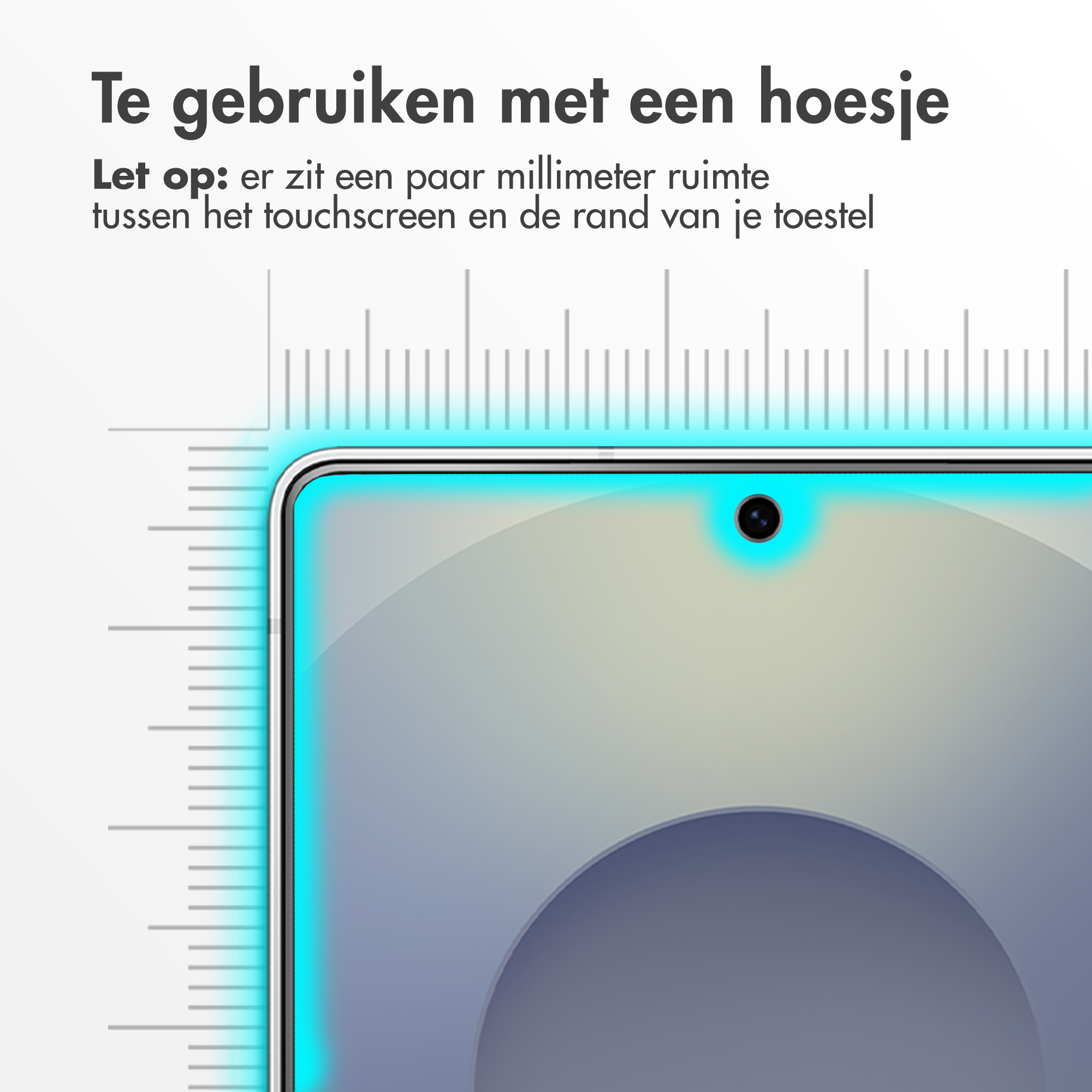 Close-up van een smartphone scherm met meetlijnen.