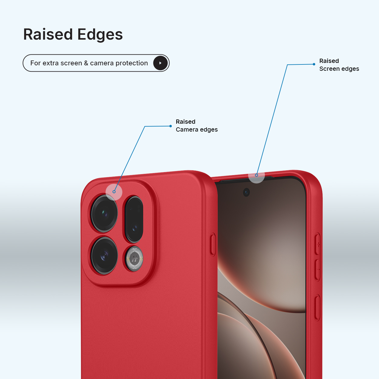 Rode telefoonhoes met verhoogde randen voor camera- en schermbescherming.