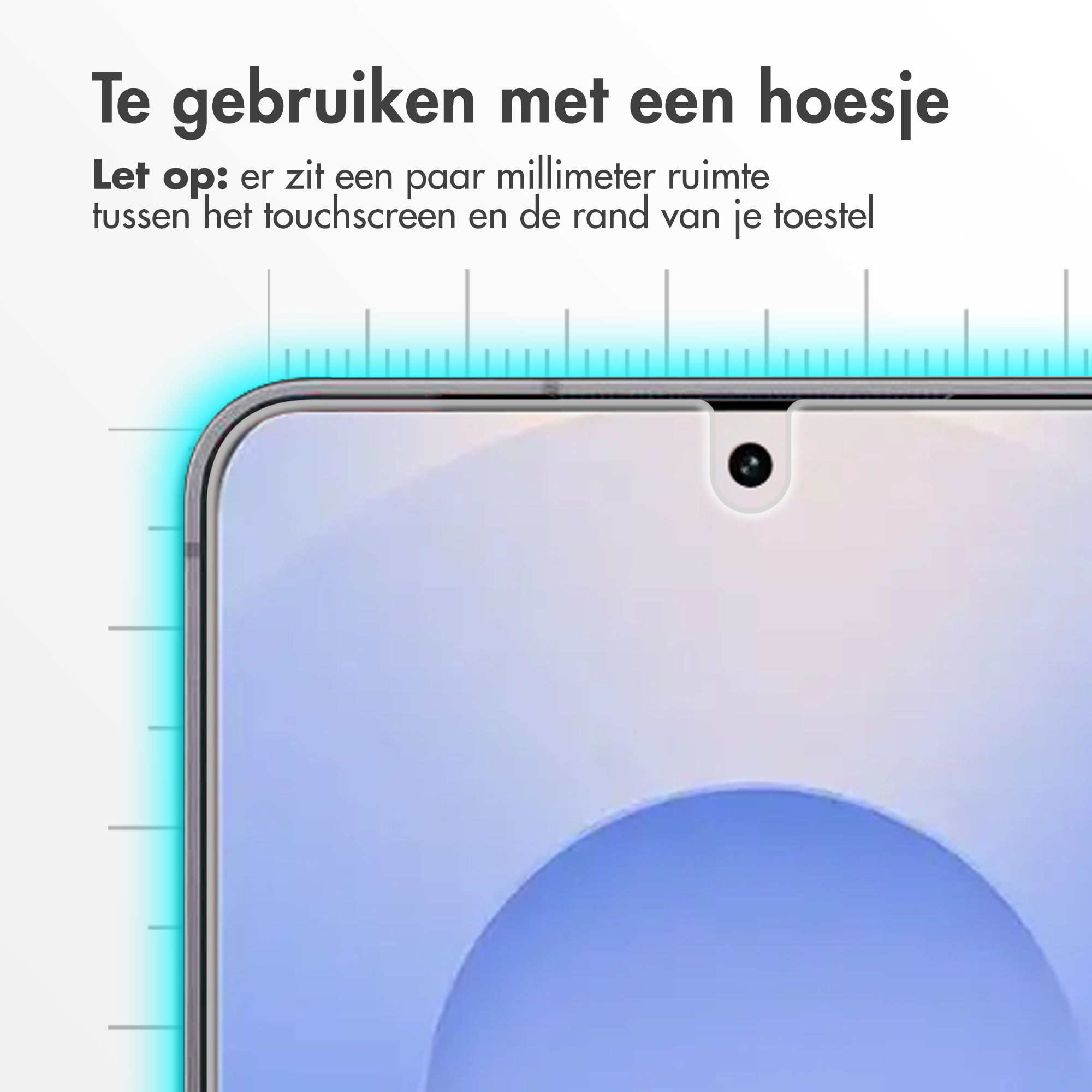 Te gebruiken met hoesje. Let op millimeterafstand tussen touchscreen en rand.