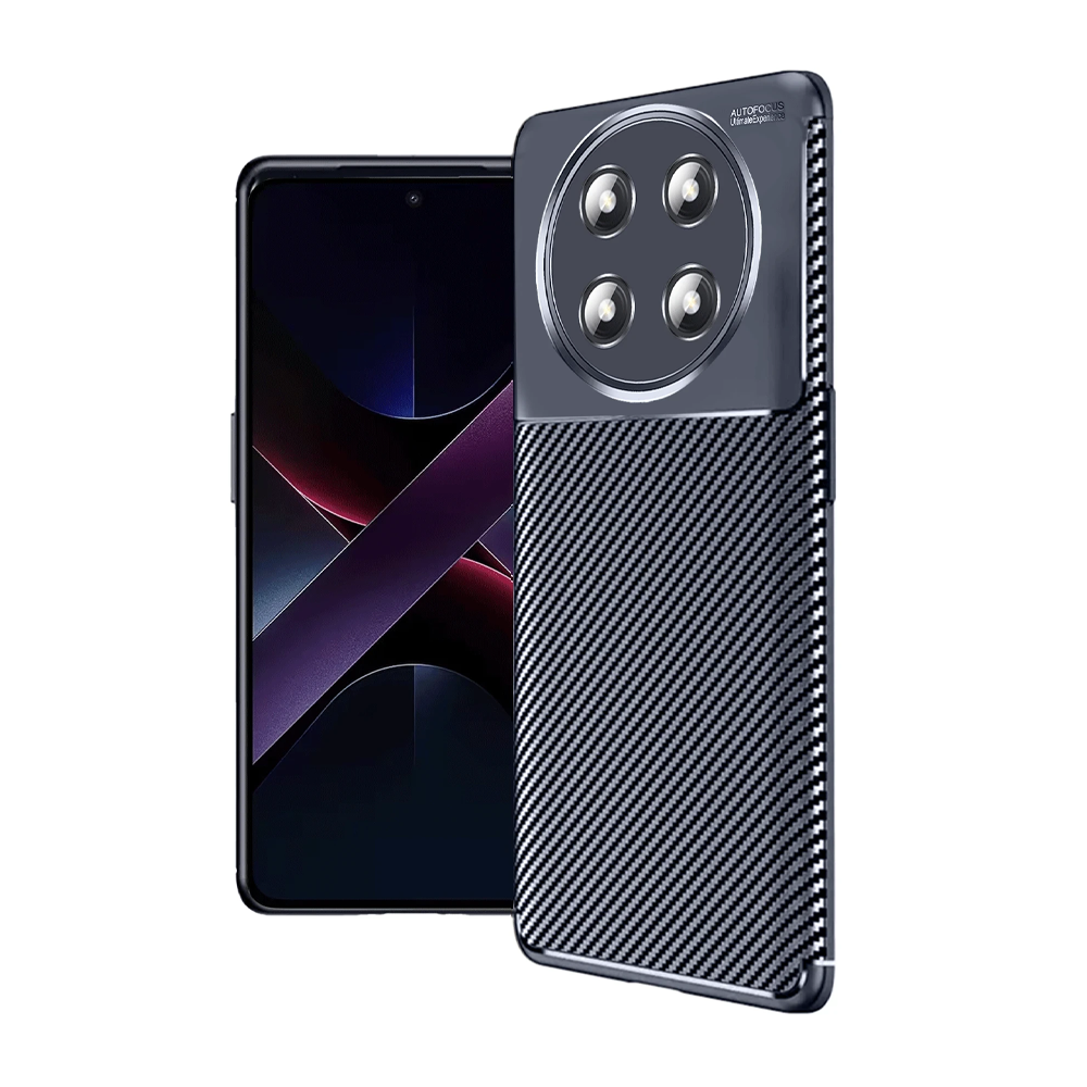 Dört kameralı ve arkasında karbon fiber dokusu bulunan bir akıllı telefon.