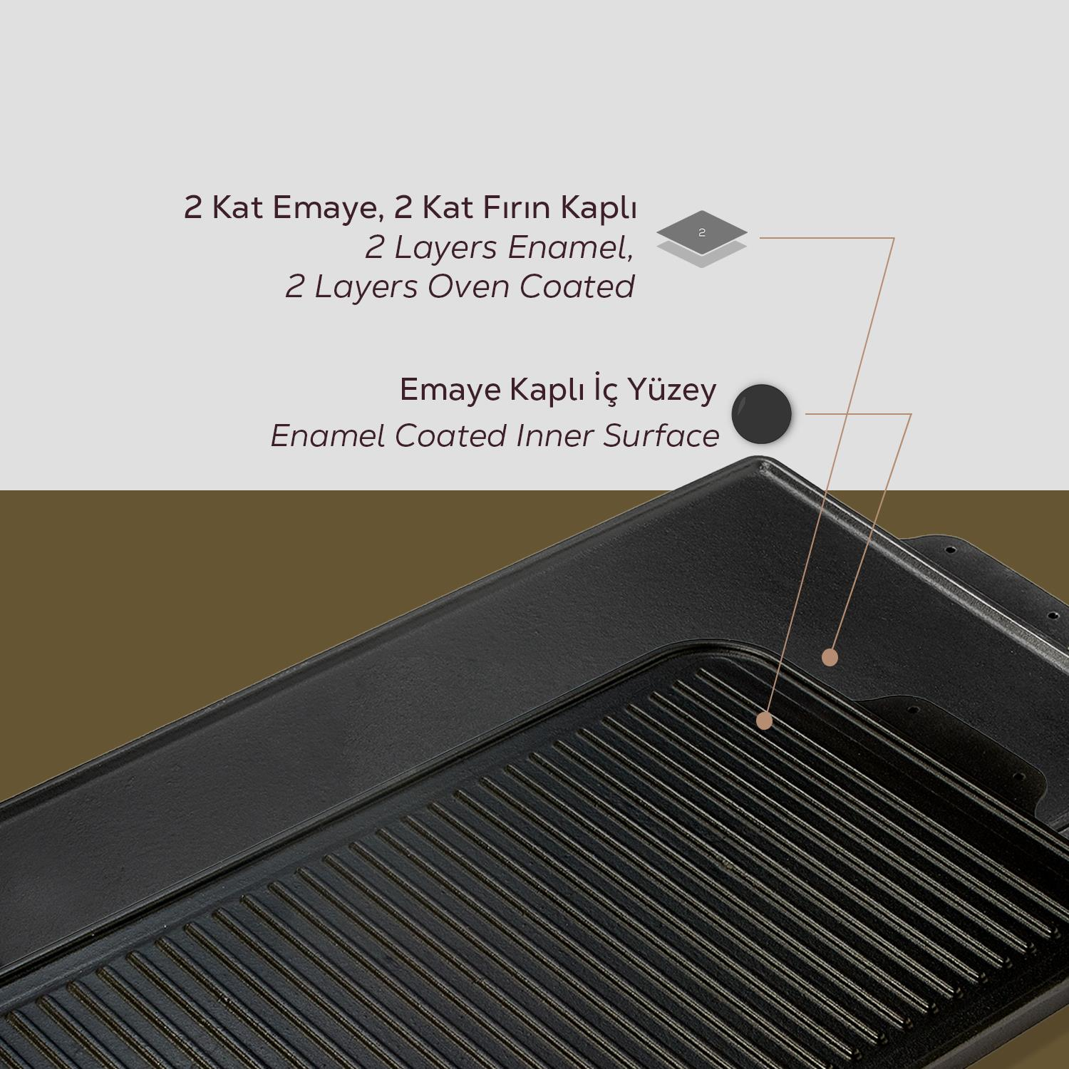 2 kat emaye, 2 kat fırın kaplı siyah ızgara tavası.