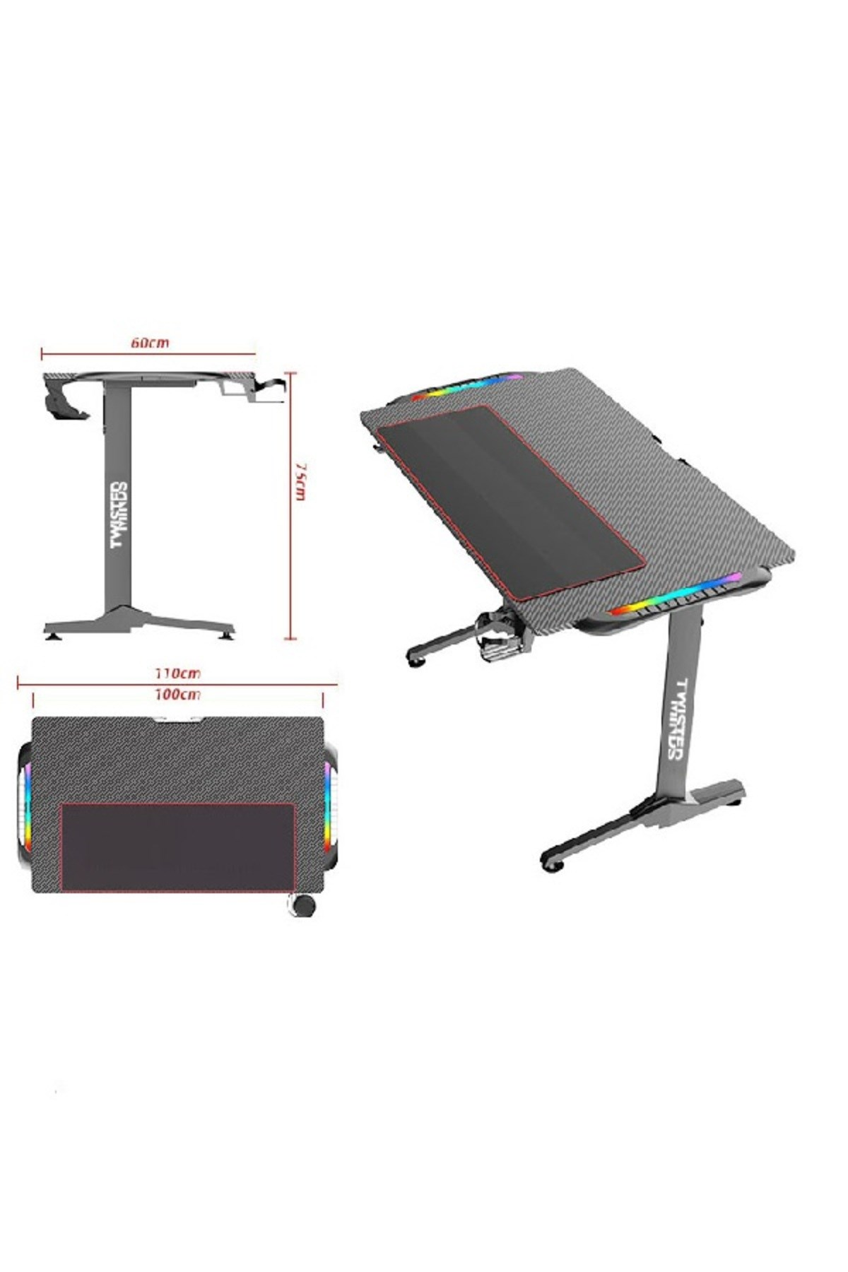 RGB aydınlatmalı gri oyun masası ve mousepad.