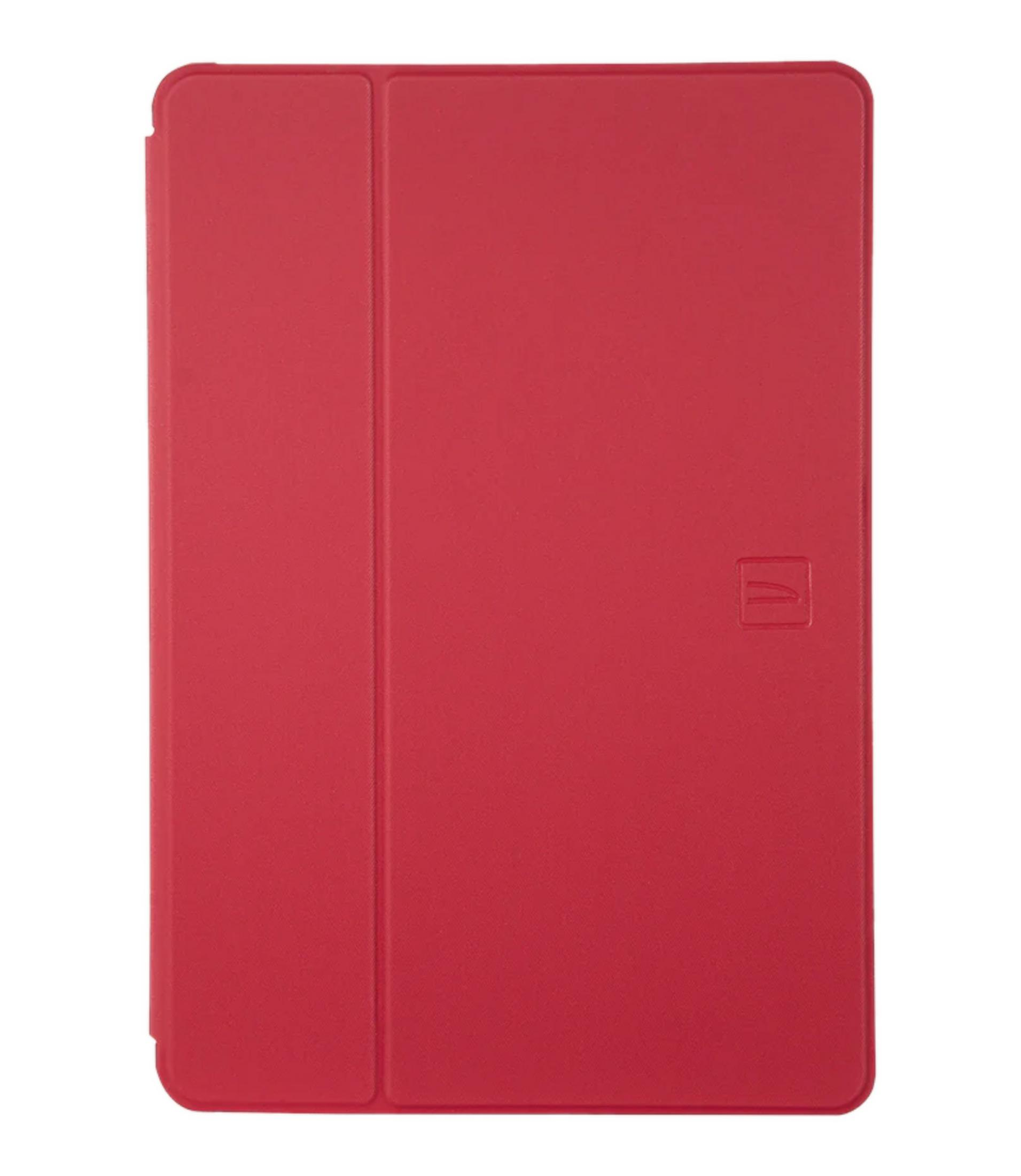 Rote Tablet-Hülle mit Logo auf der rechten Seite.