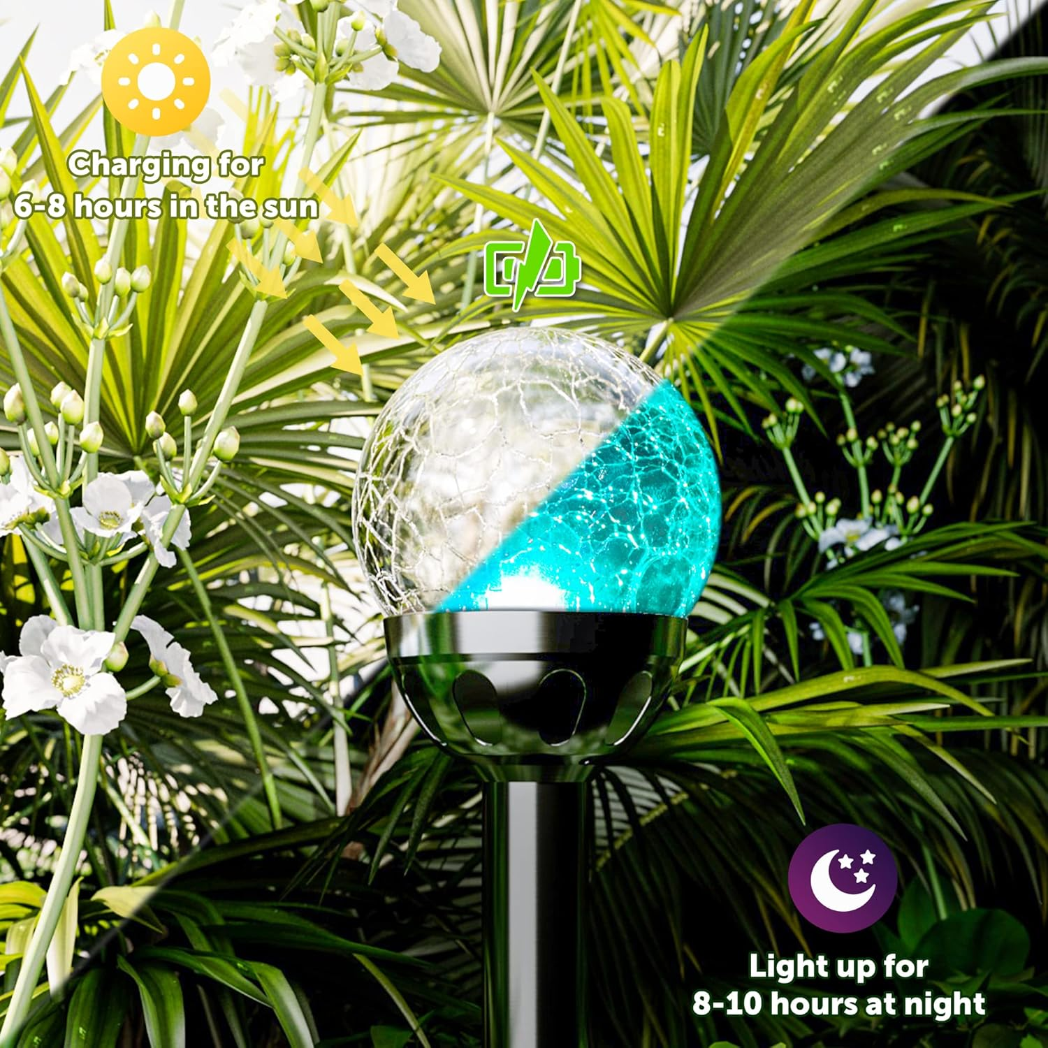 Ein Solarlicht mit blauem Licht im Garten. Lädt 6-8 Stunden, leuchtet 8-10 Stunden.