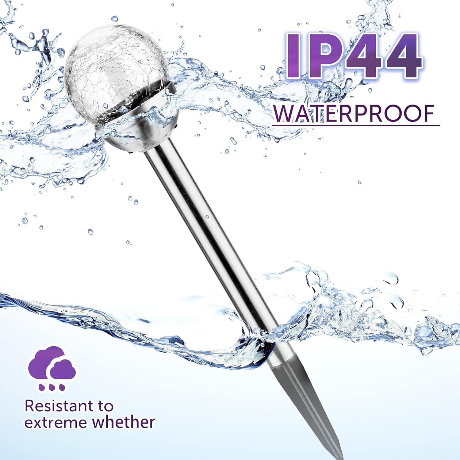 IP44 wasserdichte Lampe mit Glaskugel im Wasser, widerstandsfähig gegen extreme Wetterbedingungen.